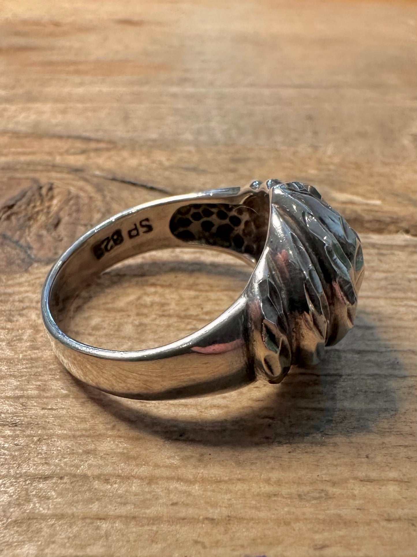 Modern Textured Dome 925 Silver Size T Ring