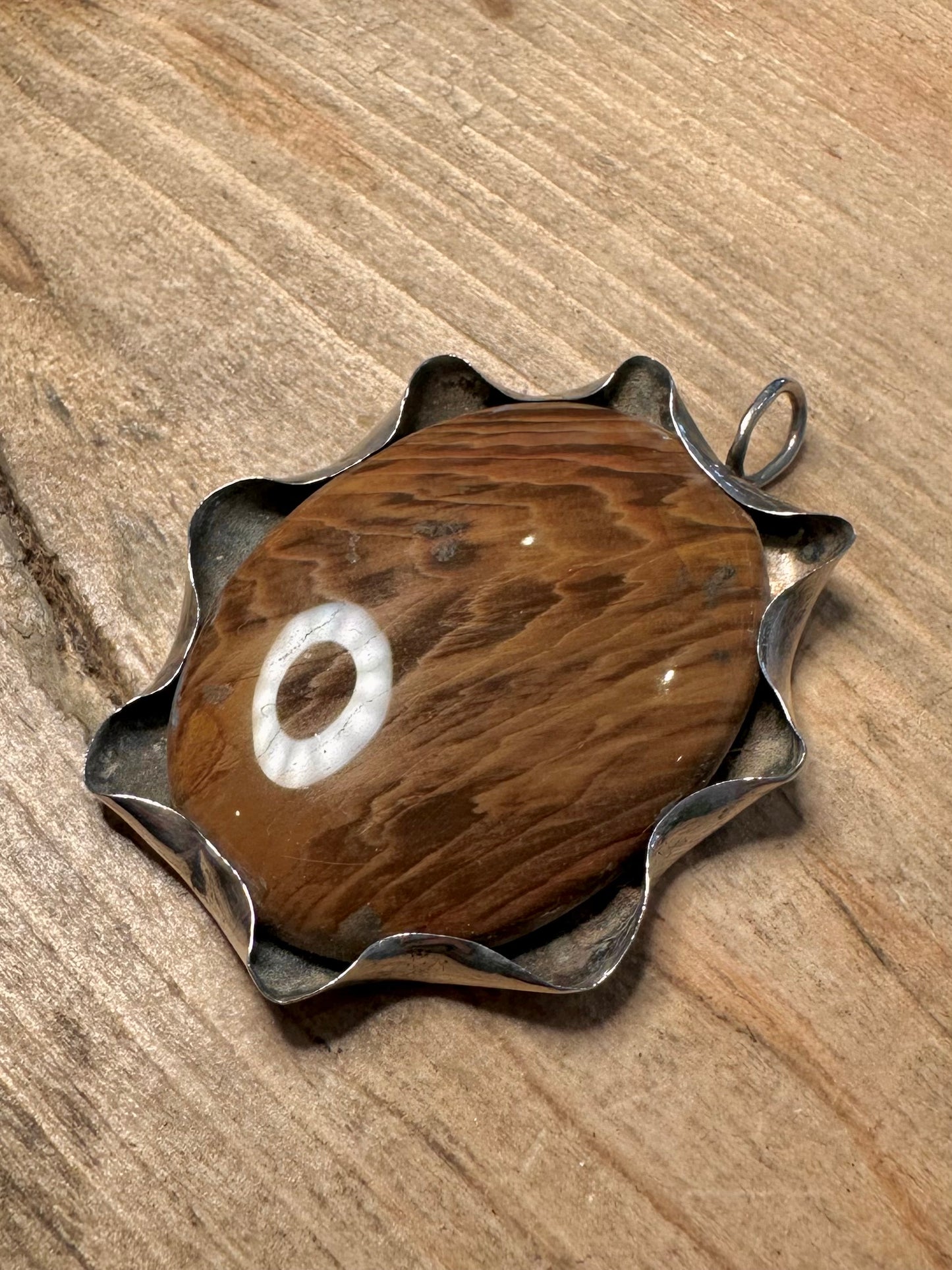 Vintage 1977 Large Oval Brown Jasper 925 Silver Pendant