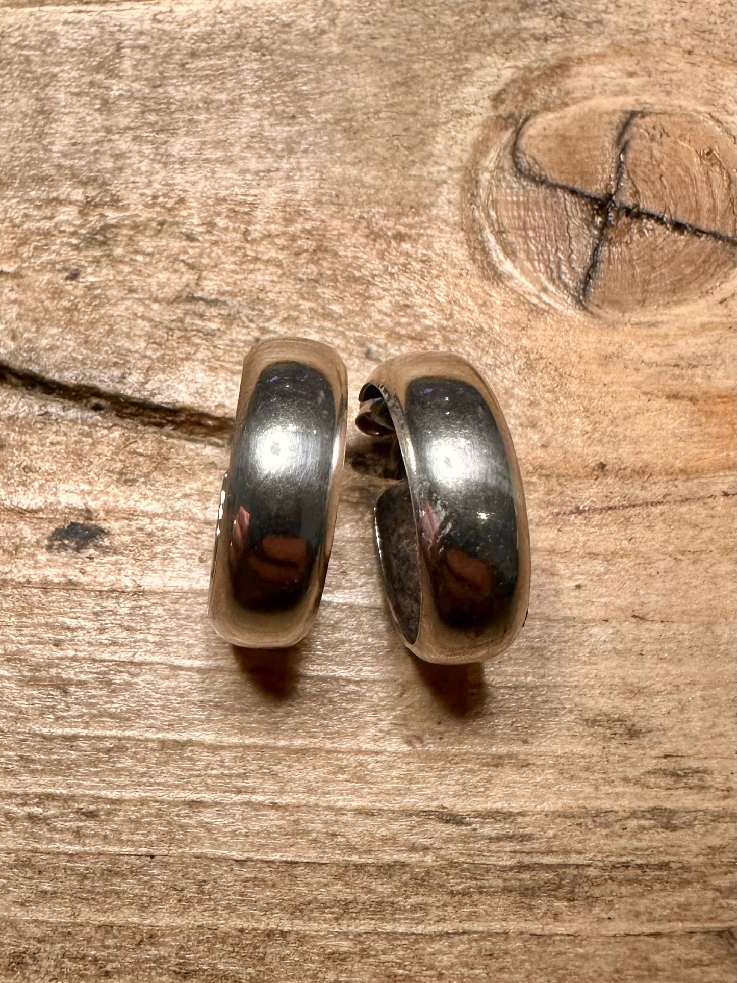 Vintage Smooth Half Hoops 925 Silver Earrings