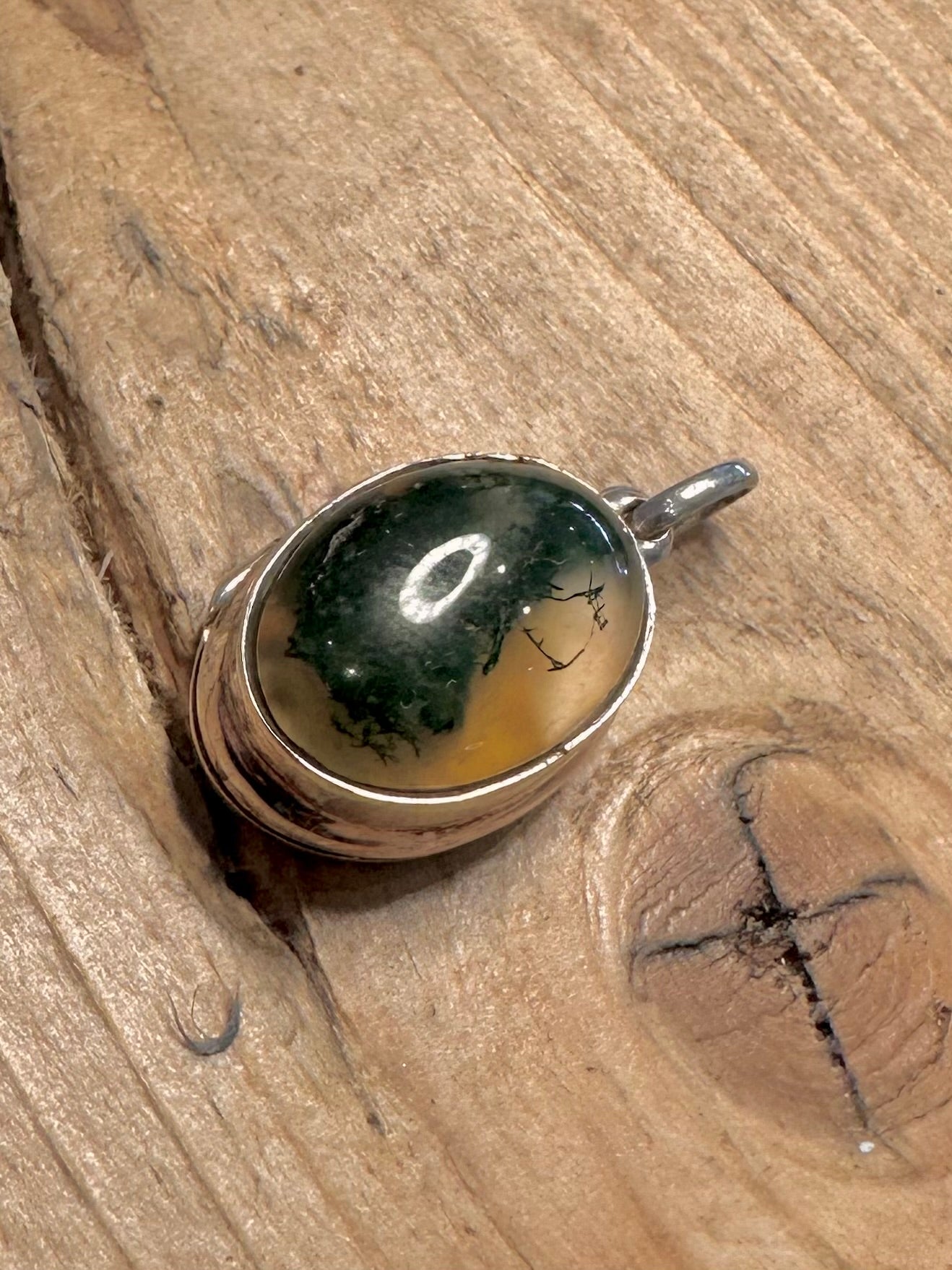 Vintage Moss Agate Locket 925 Silver Pendant