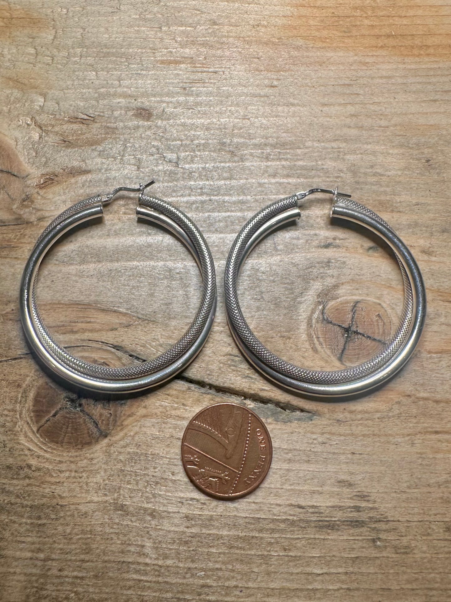 Vintage Textured Large Hoops 925 Silver Earrings
