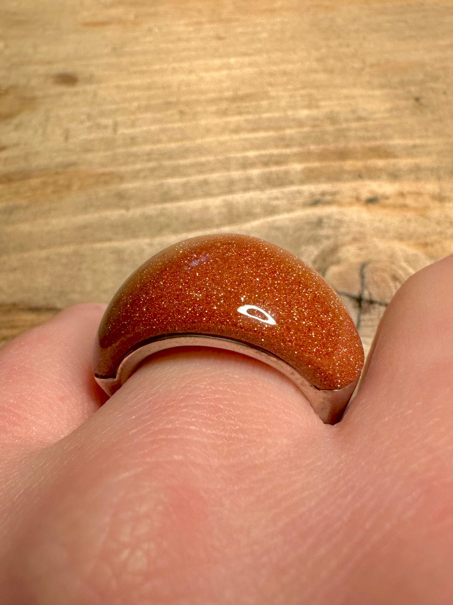 Modernist Sunstone Dome 925 Silver Size R Ring