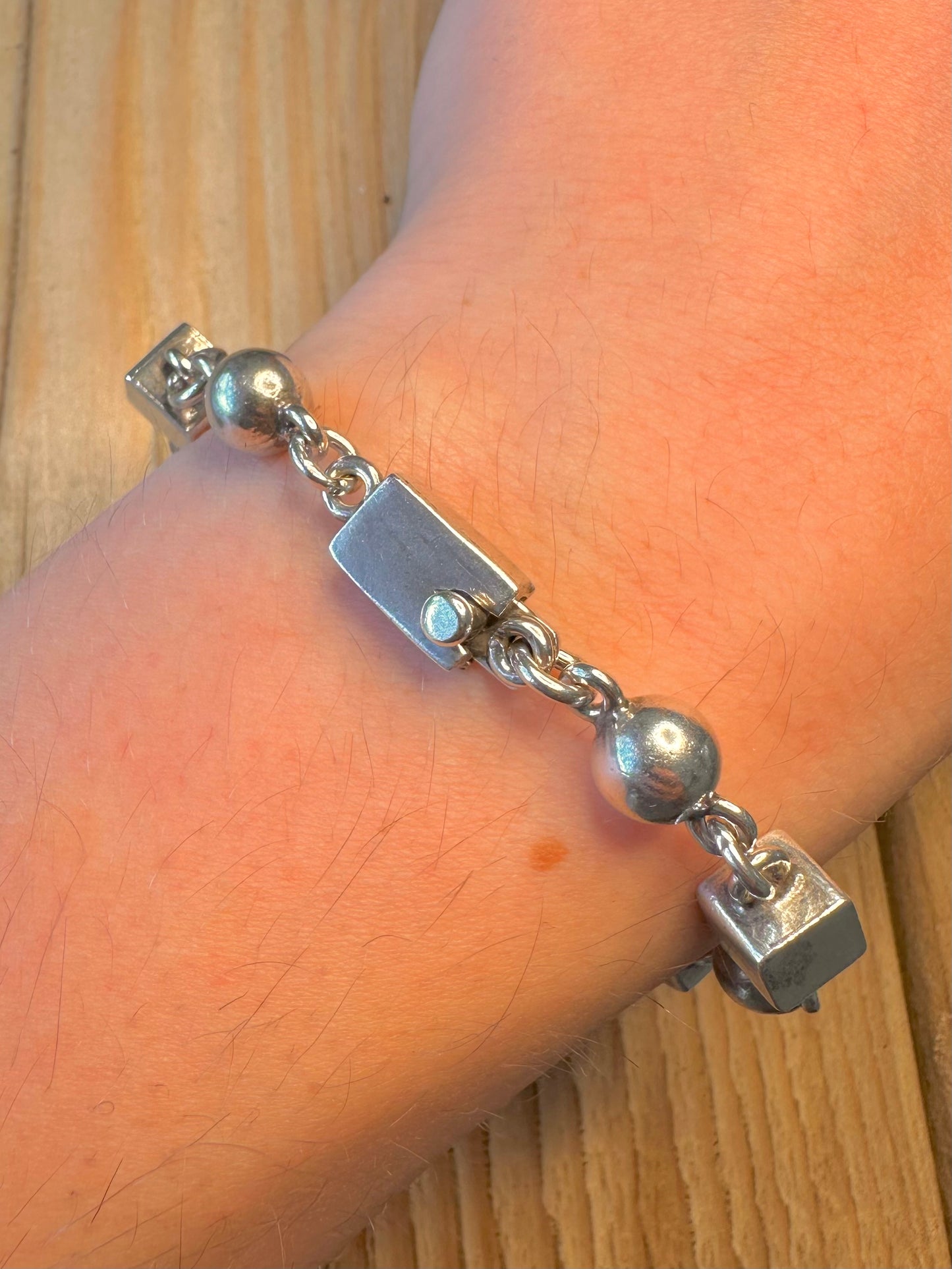 Abstract Square and Circle 925 Sterling Mexico 8.3 inch Bracelet