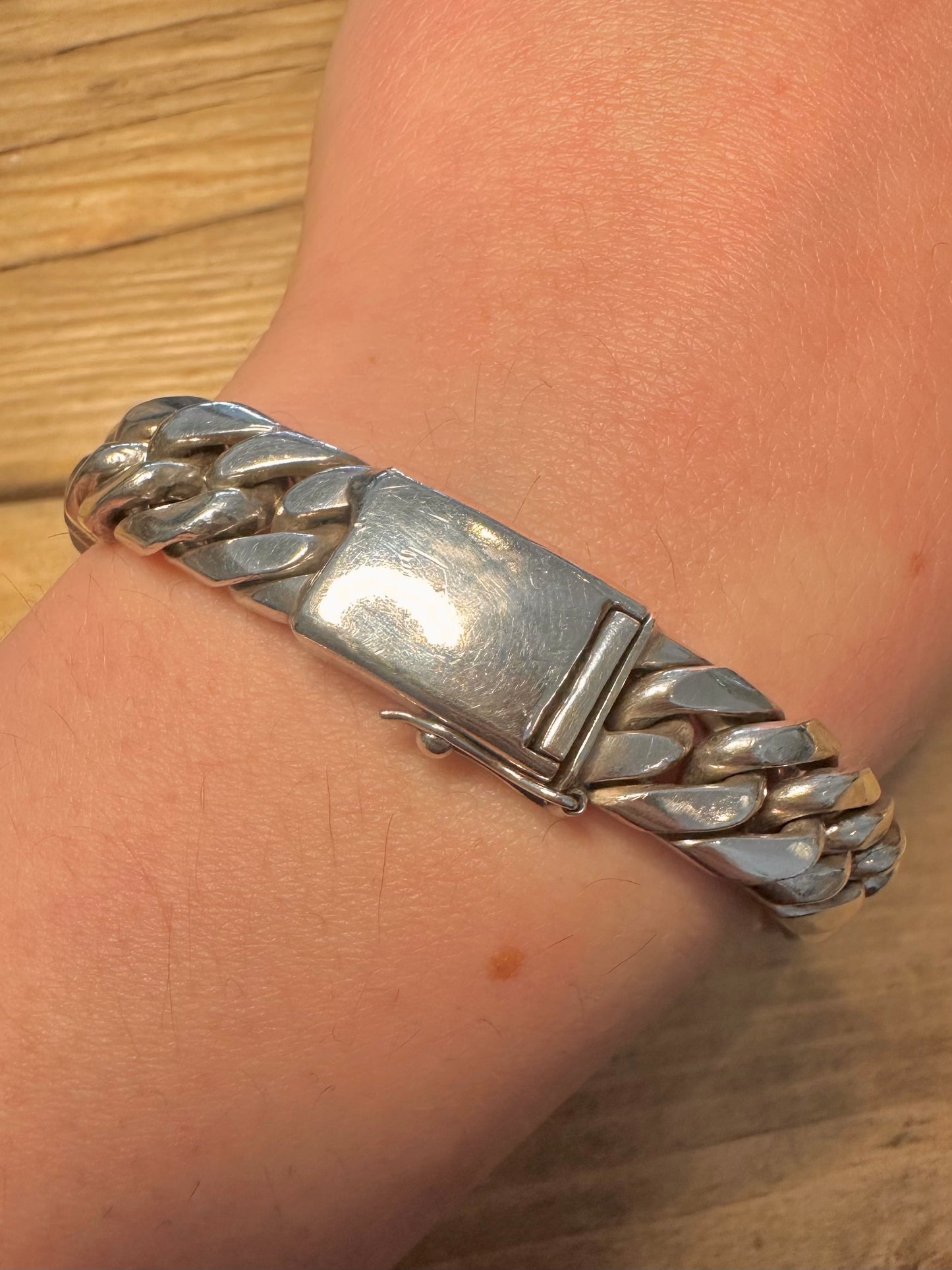 Vintage Chunky Curb Chain Box Clasp 925 Silver 8.5 inch Bracelet