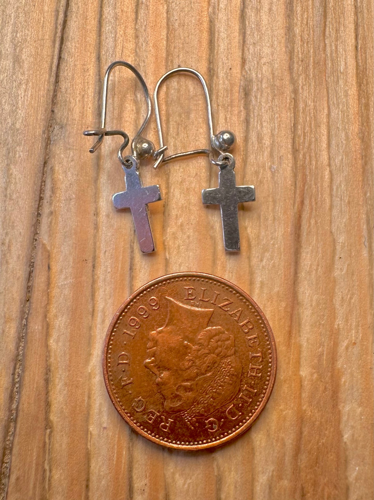 Vintage Engraved Cross 925 Sterling Silver Earrings