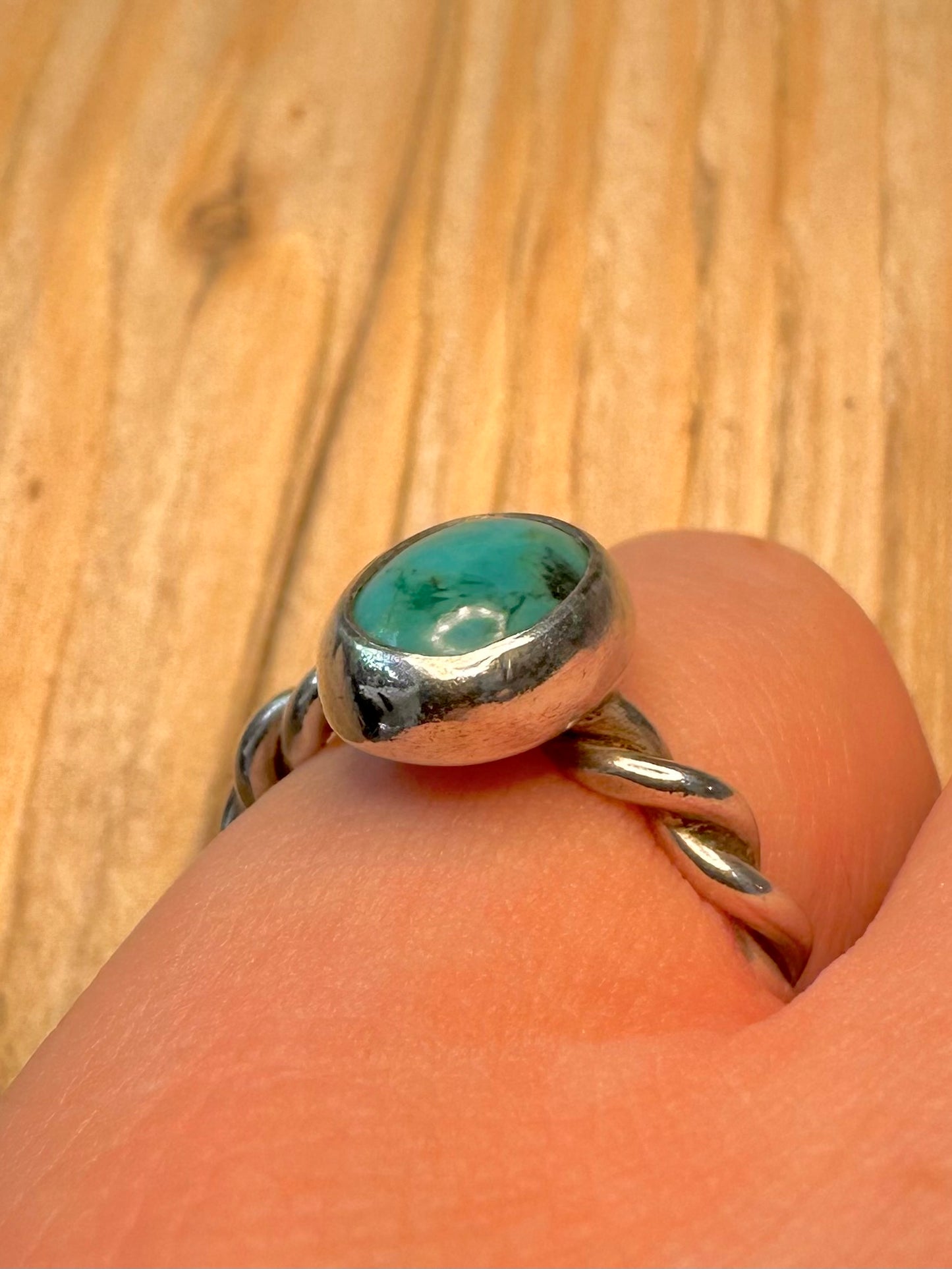 Vintage Turquoise Twisted 925 Silver Size K1/2 Ring