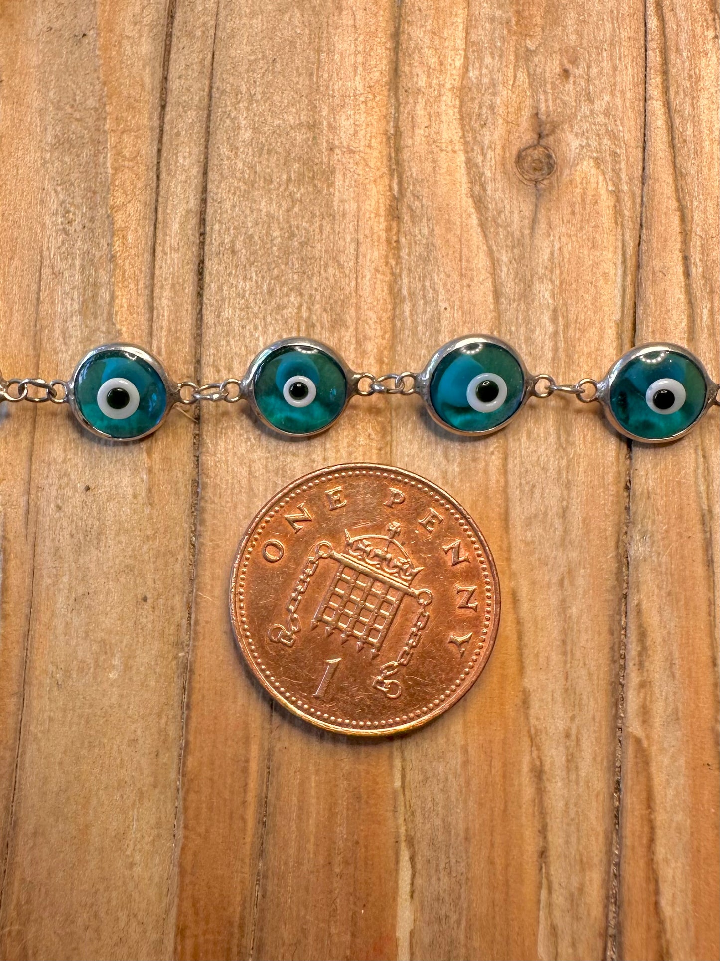 Vintage Evil Eye 925 Sterling Silver 7.2 to 9.5 Bracelet