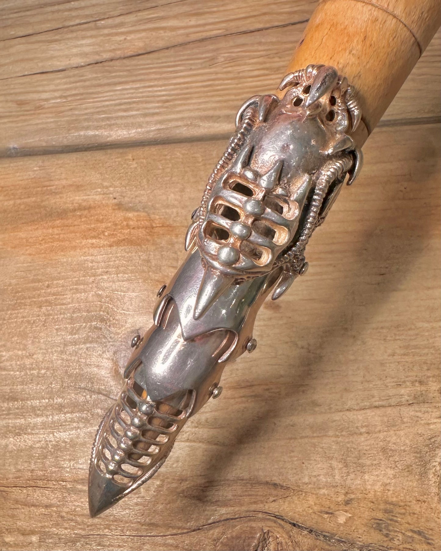 Vintage Gothic Armour Biomechanical Full Finger 925 Silver Size Y Ring