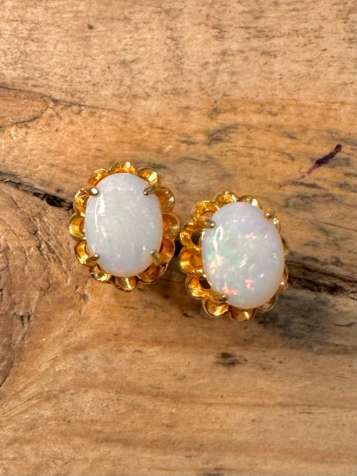 Vintage Opal Gold on 925 Silver Stud Earrings