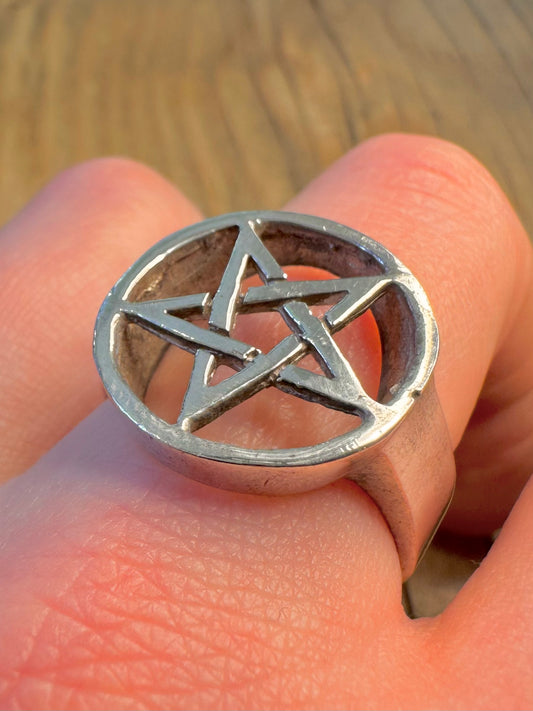 Vintage Chunky Pentagram 925 Sterling Silver Size V Ring