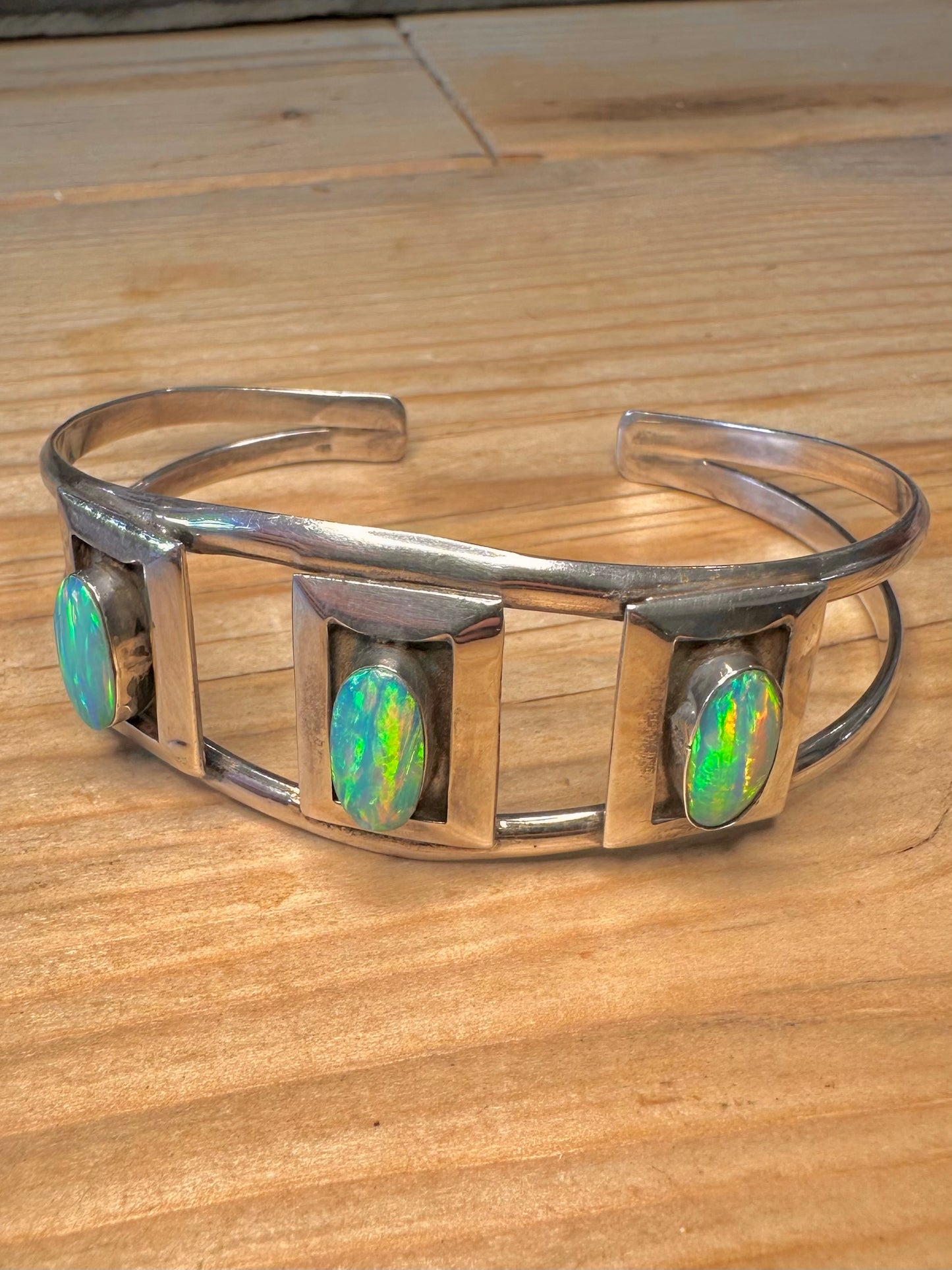 Vintage Opal 925 Sterling Silver Cuff Bangle