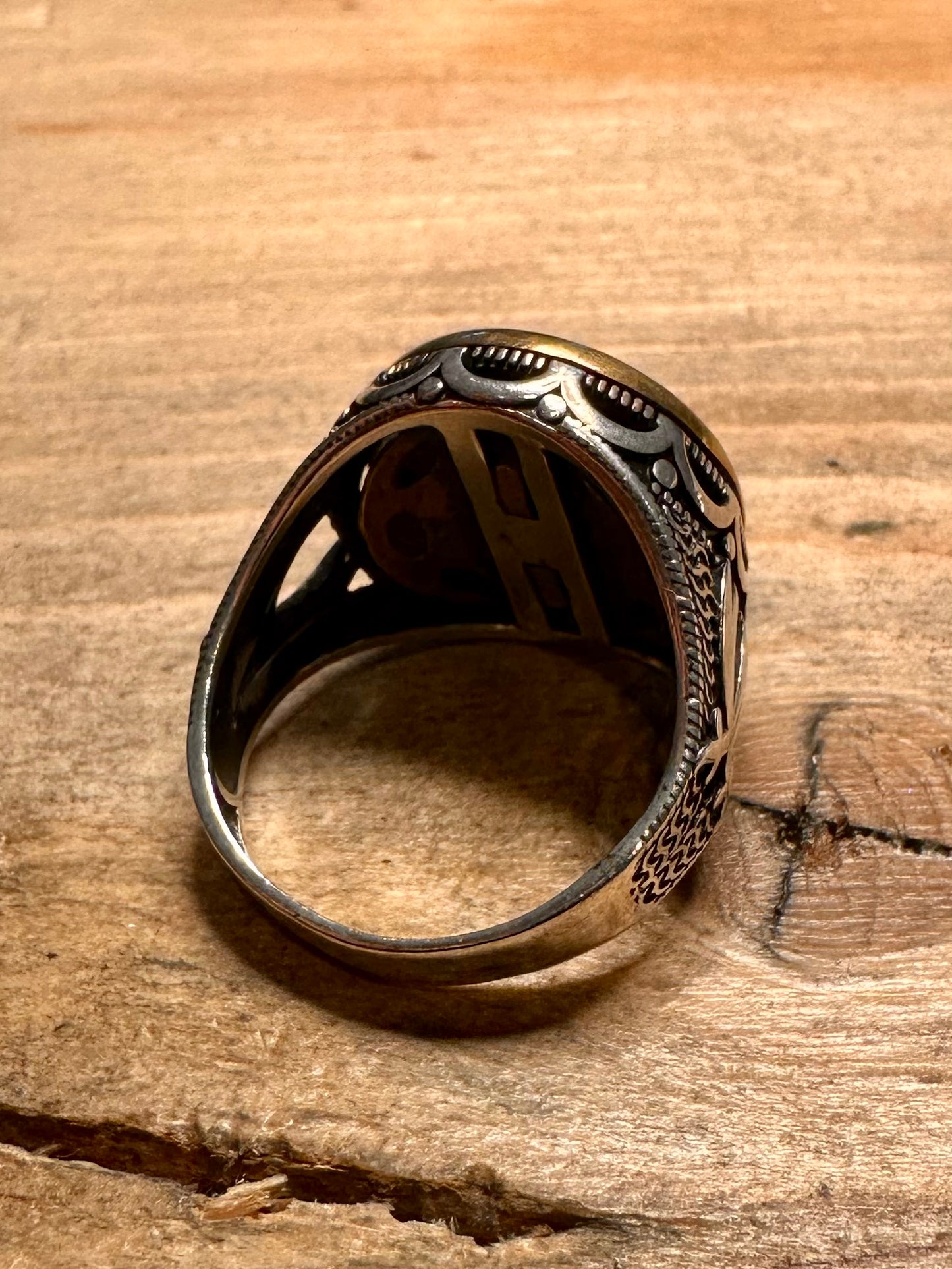 Vintage Garnet and Black Stone Middle Eastern 925 Silver Size T Ring