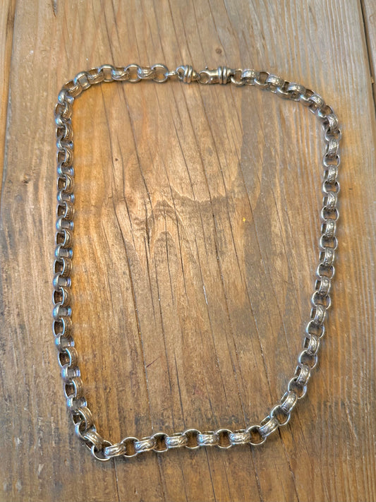 Rolo Belcher Patterned Textured Links 925 Sterling Silver 24 inch Necklace