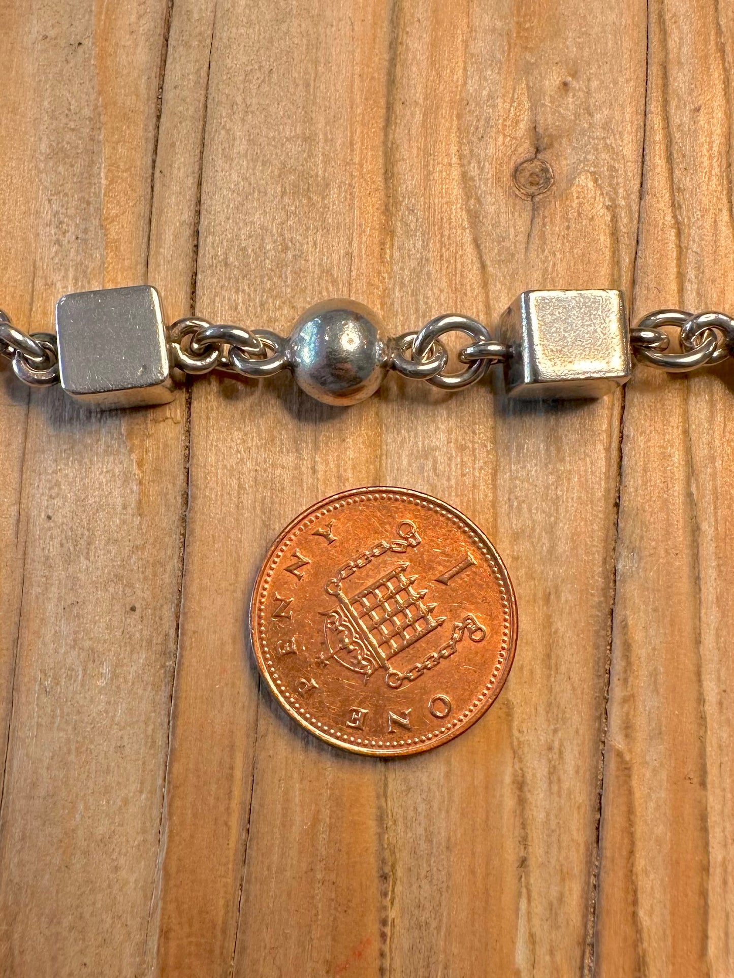 Abstract Square and Circle 925 Sterling Mexico 8.3 inch Bracelet