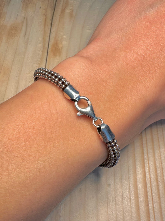 Popcorn Link 925 Sterling Silver 7.4 inch Bracelet