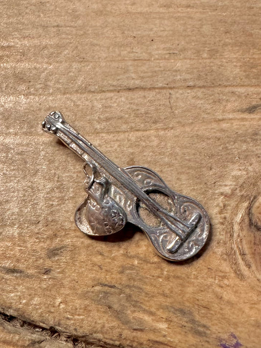 Vintage Guitar 925 Silver Charm Pendant