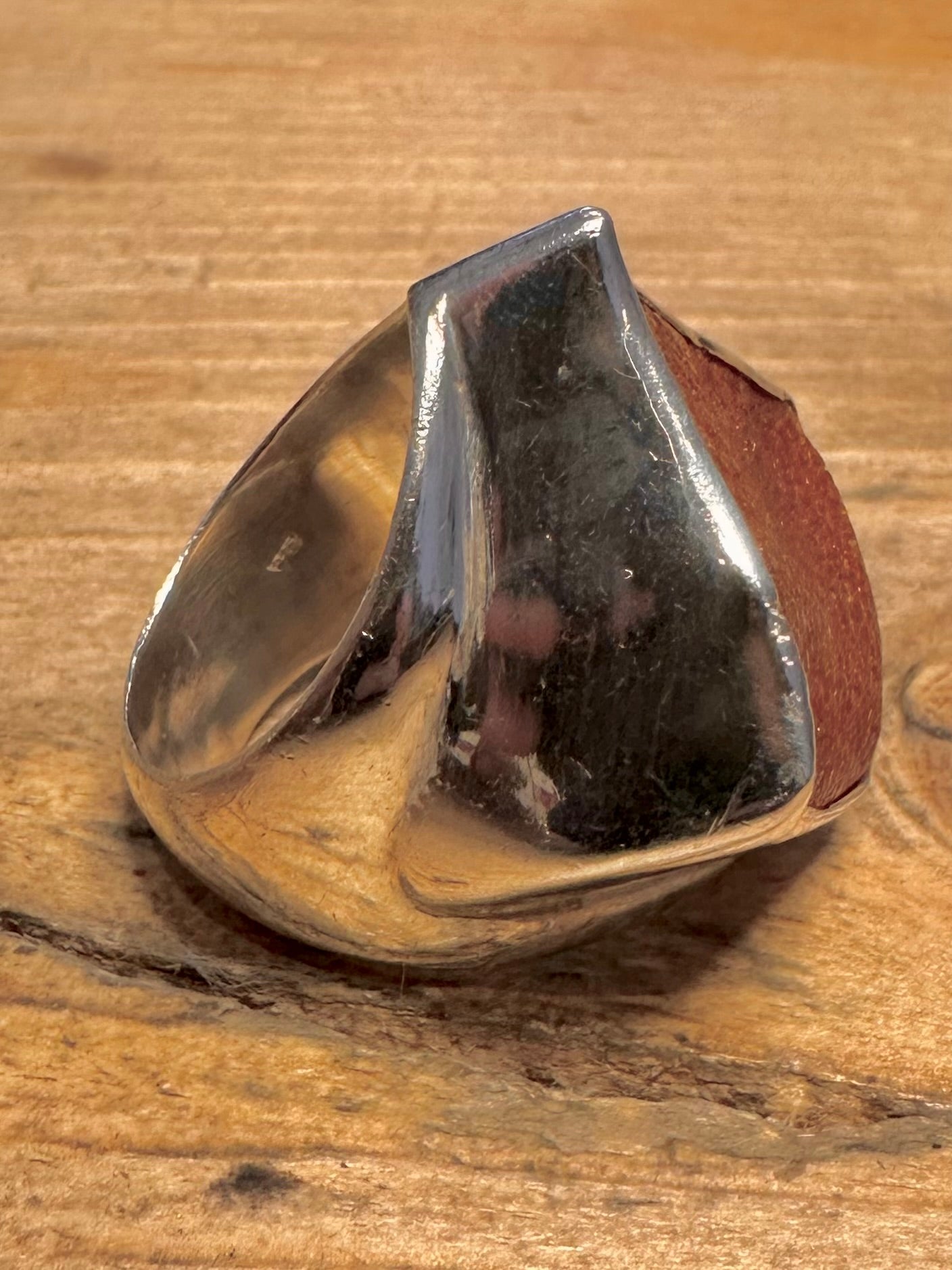 Modern 2004 Chunky Raw Amber 925 Silver Hallmarked Size P Ring