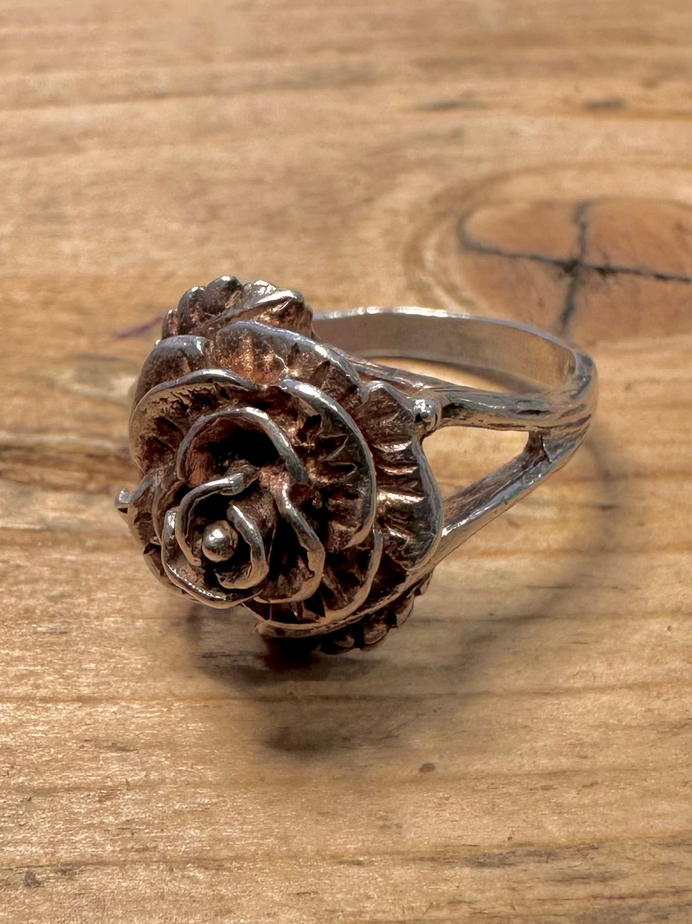 Vintage 1977 Rose Flower 925 Silver Size P Ring