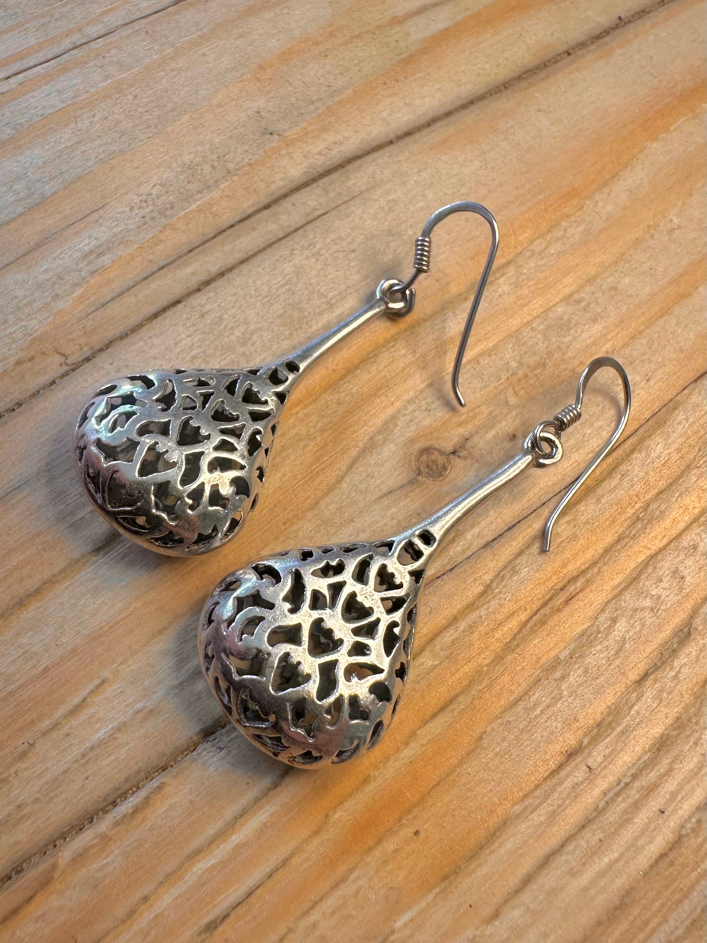 Vintage Filigree Tear Drop 925 Sterling Silver Earrings