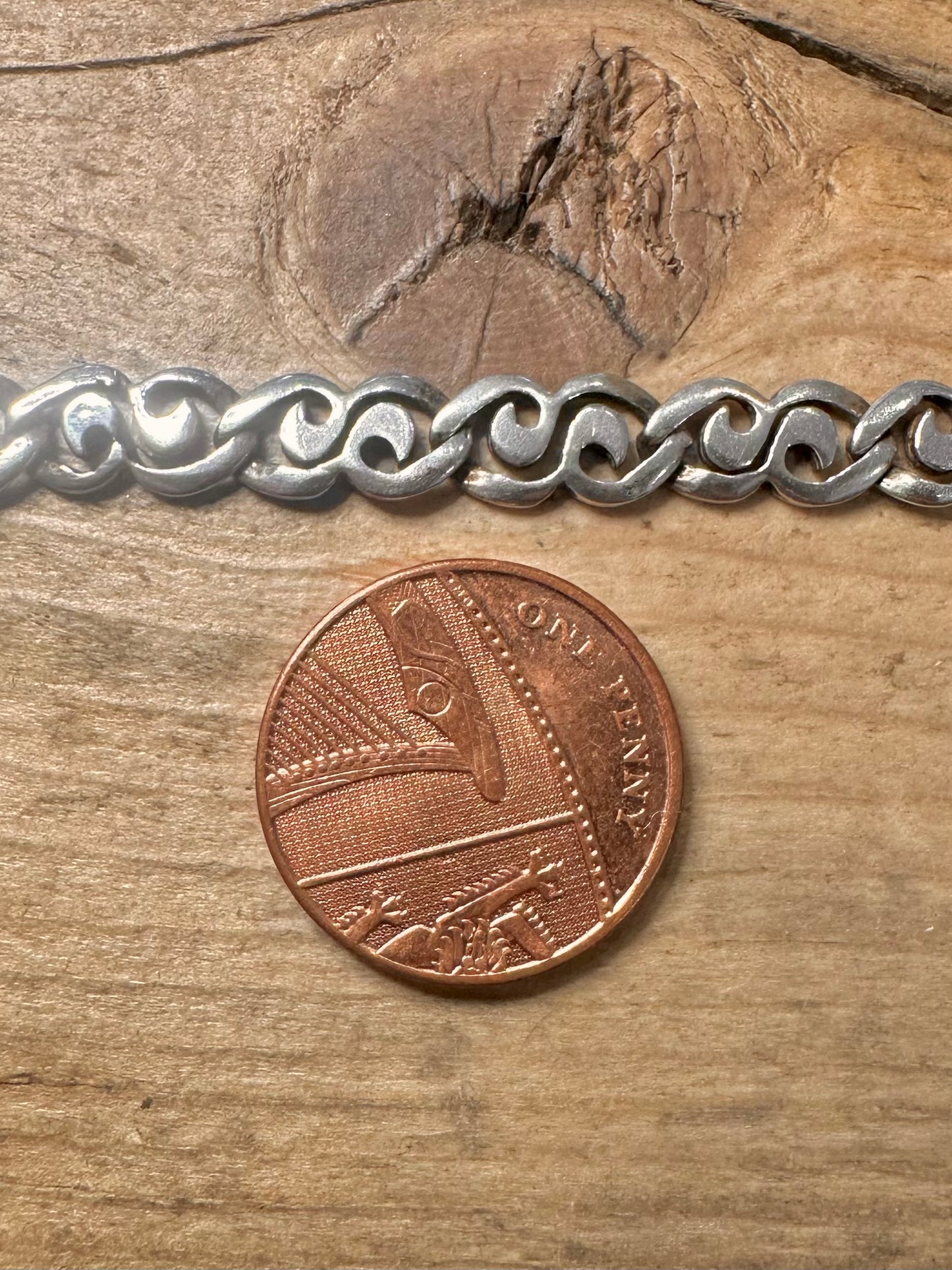 Vintage 1991 Swirl Link 925 Silver 7.4 inch Bracelet