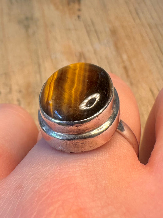 Tigers Eye Oval 925 Sterling Silver Size Q Ring
