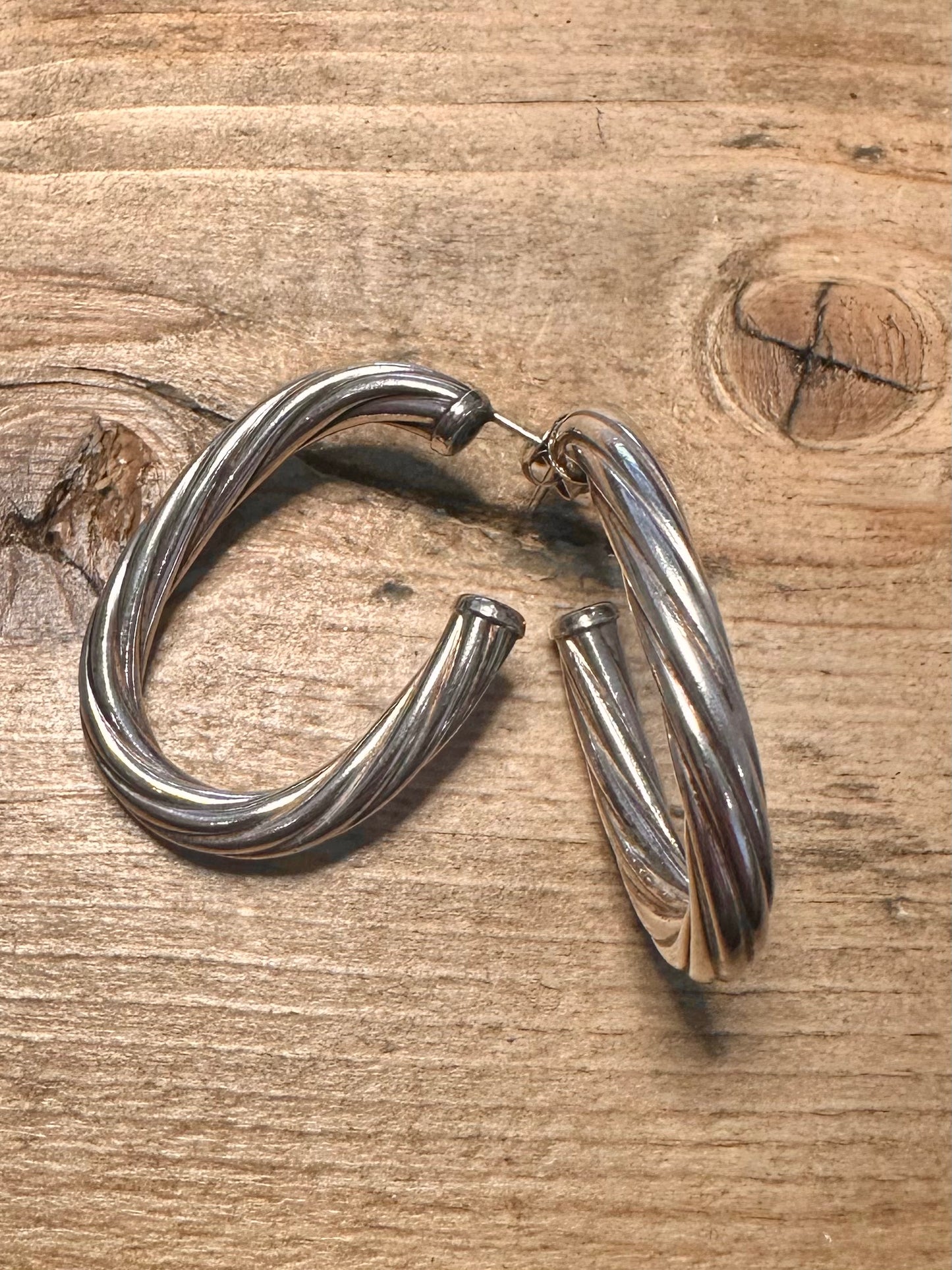 Abstract Chunky Twisted Half Hoops 925 Silver Earrings
