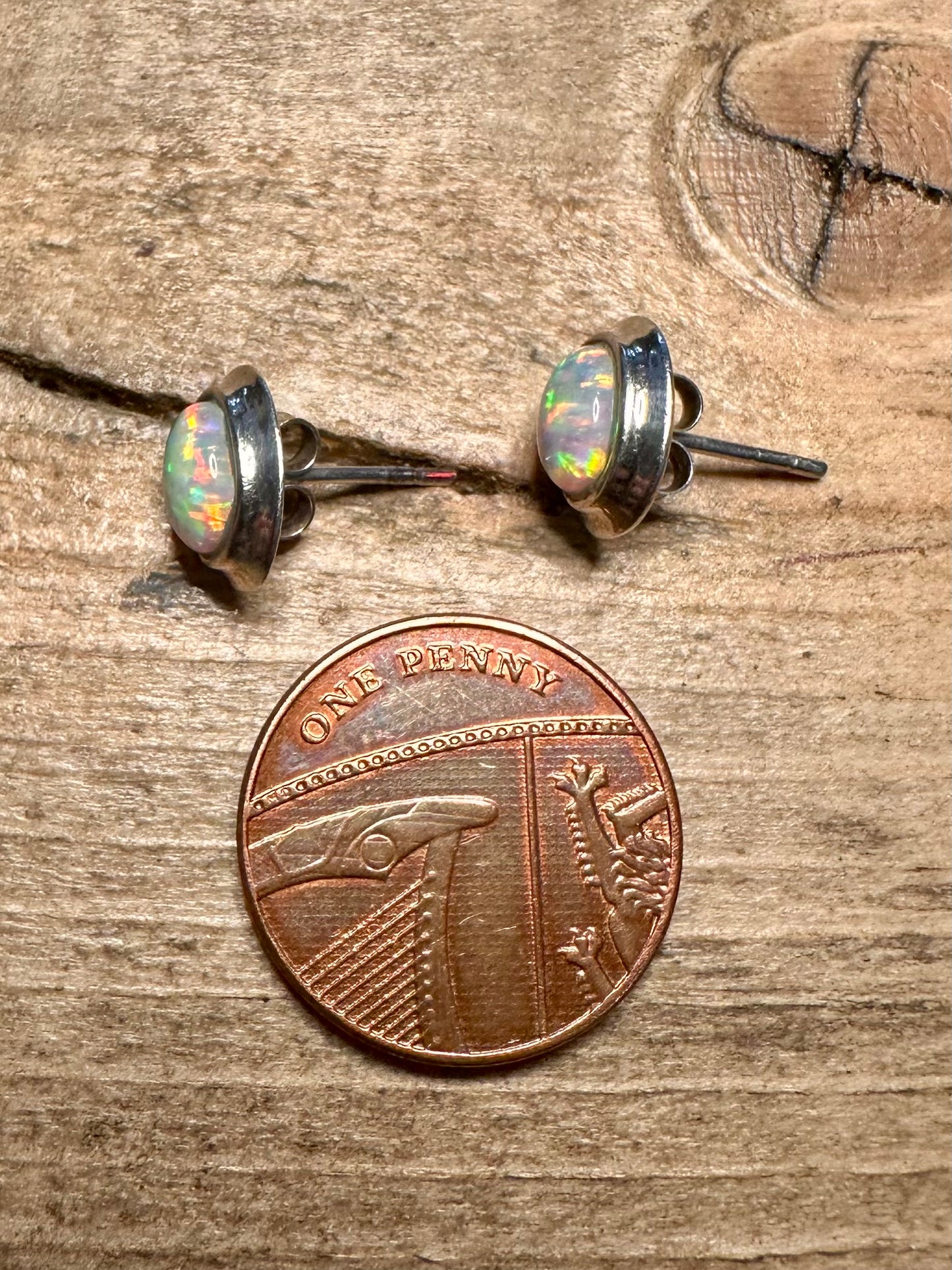 Vintage Opal Studs 925 Silver Earrings