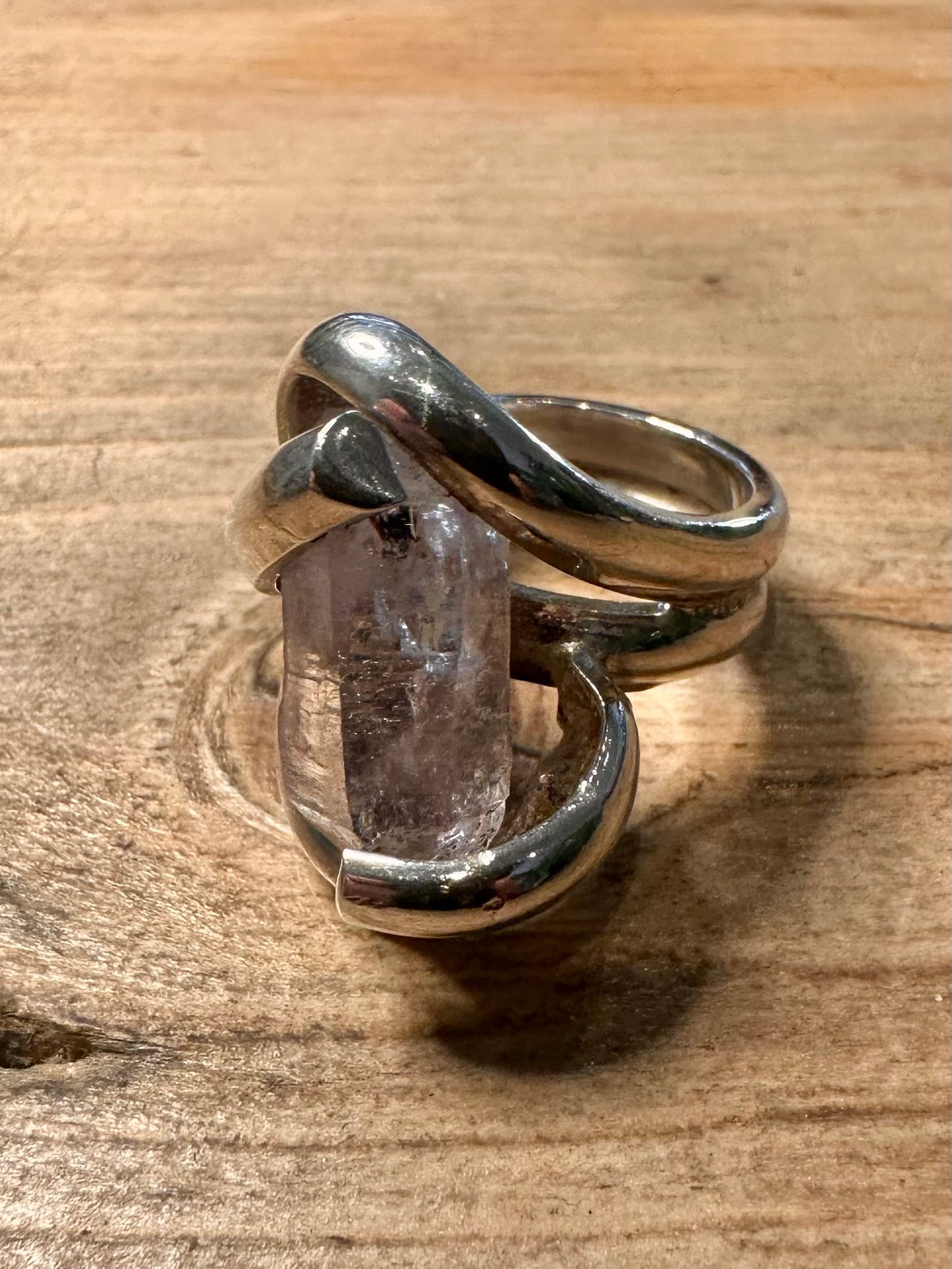 Abstract Rose Quarts Chunky 925 Silver Size O1/2 Ring