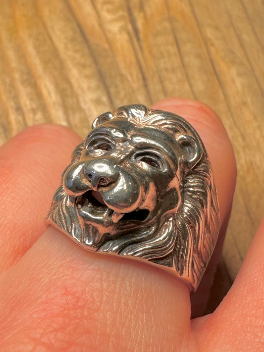Vintage Lion Head 925 Sterling Silver Size V Ring