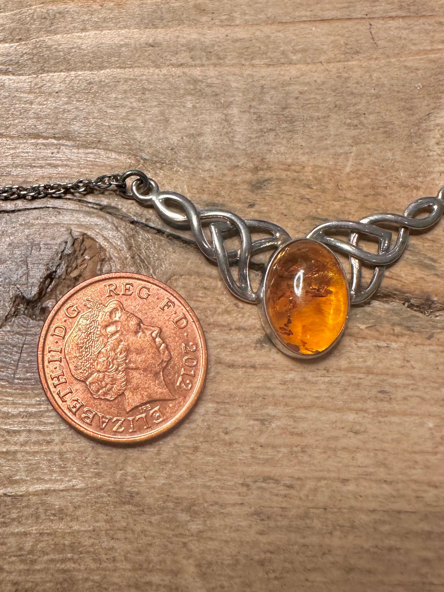 Vintage Amber Celtic 925 Silver 16.5 inch Necklace