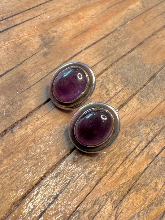 Amethyst Oval Stud 925 Sterling Silver Earrings