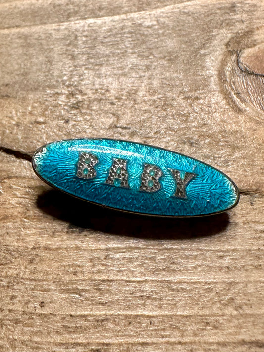Vintage Enamel Blue Baby 925 Sterling Silver Brooch