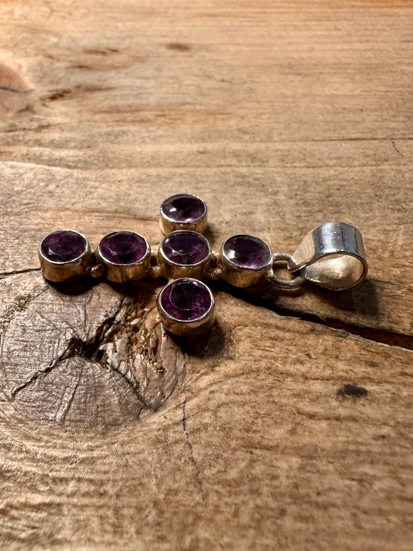 Vintage Amethyst Cross 925 Silver Pendant