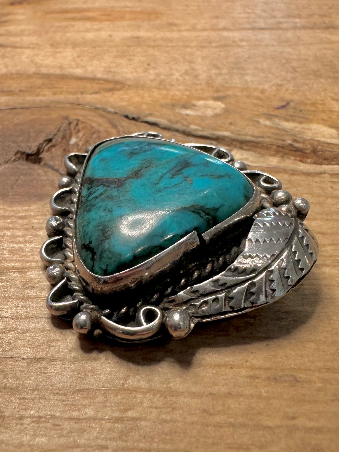 Vintage Native American Turquoise Triangle Maker DC 925 Silver Pendant