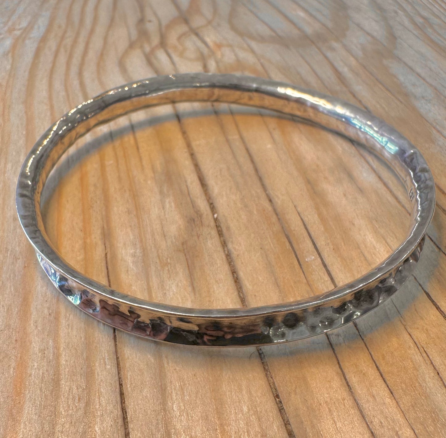 Abstract Hammered 925 Silver Bangle