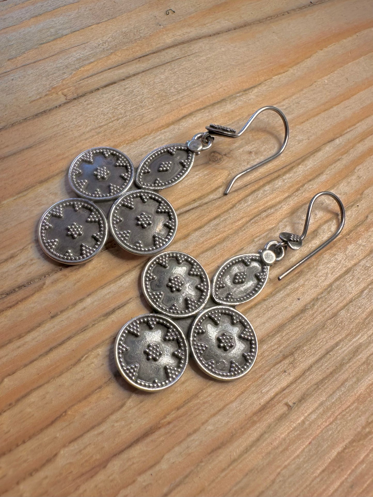 Vintage Tribal Ornate 925 Sterling Silver Earrings