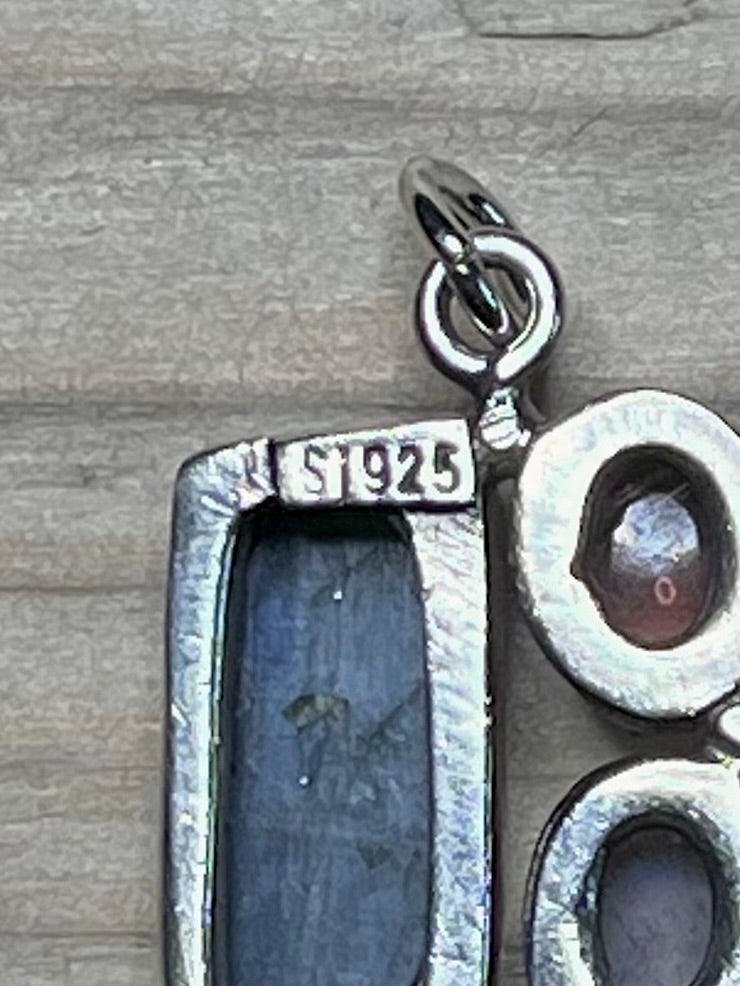 Multi Gemstone Rectangle and Oval 925 Marked Si Sterling Silver Pendant