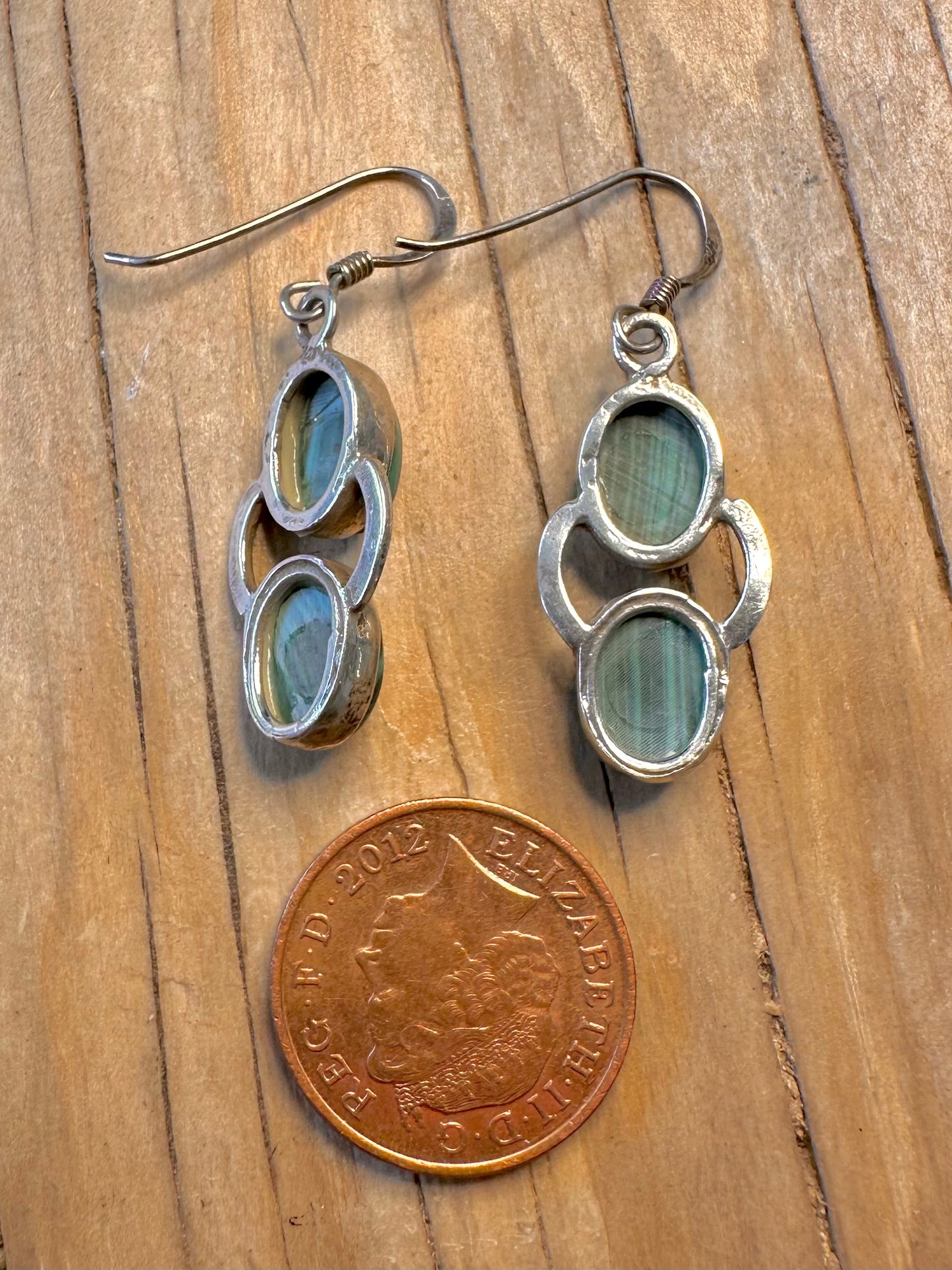 Vintage Malachite Dangle 925 Silver Earrings