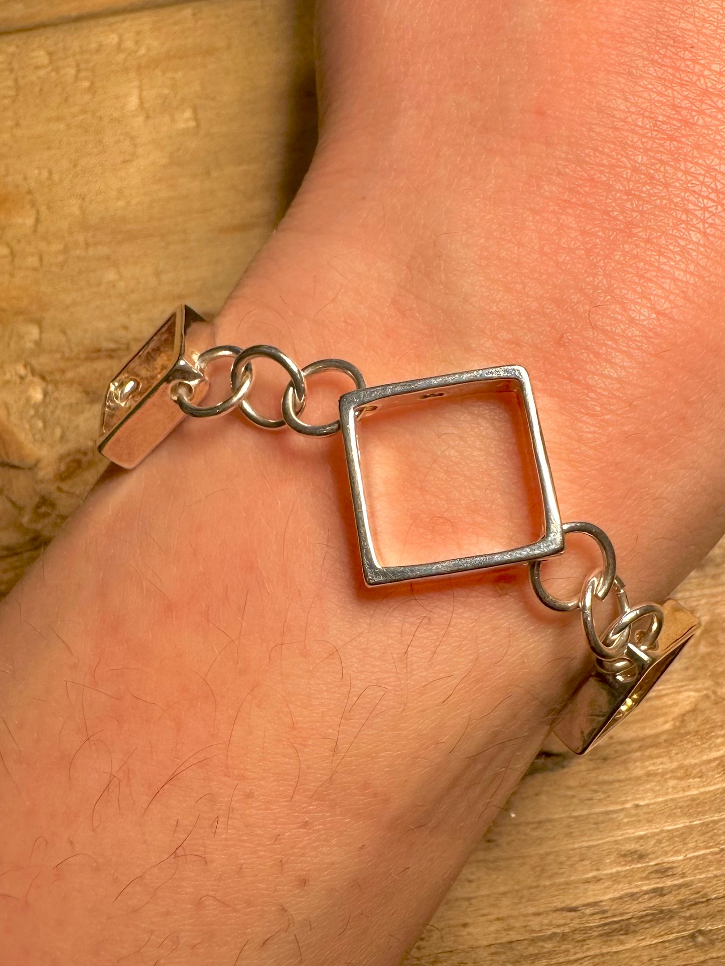 Abstract Modernist Square Link 925 Silver 7.5 inch Bracelet
