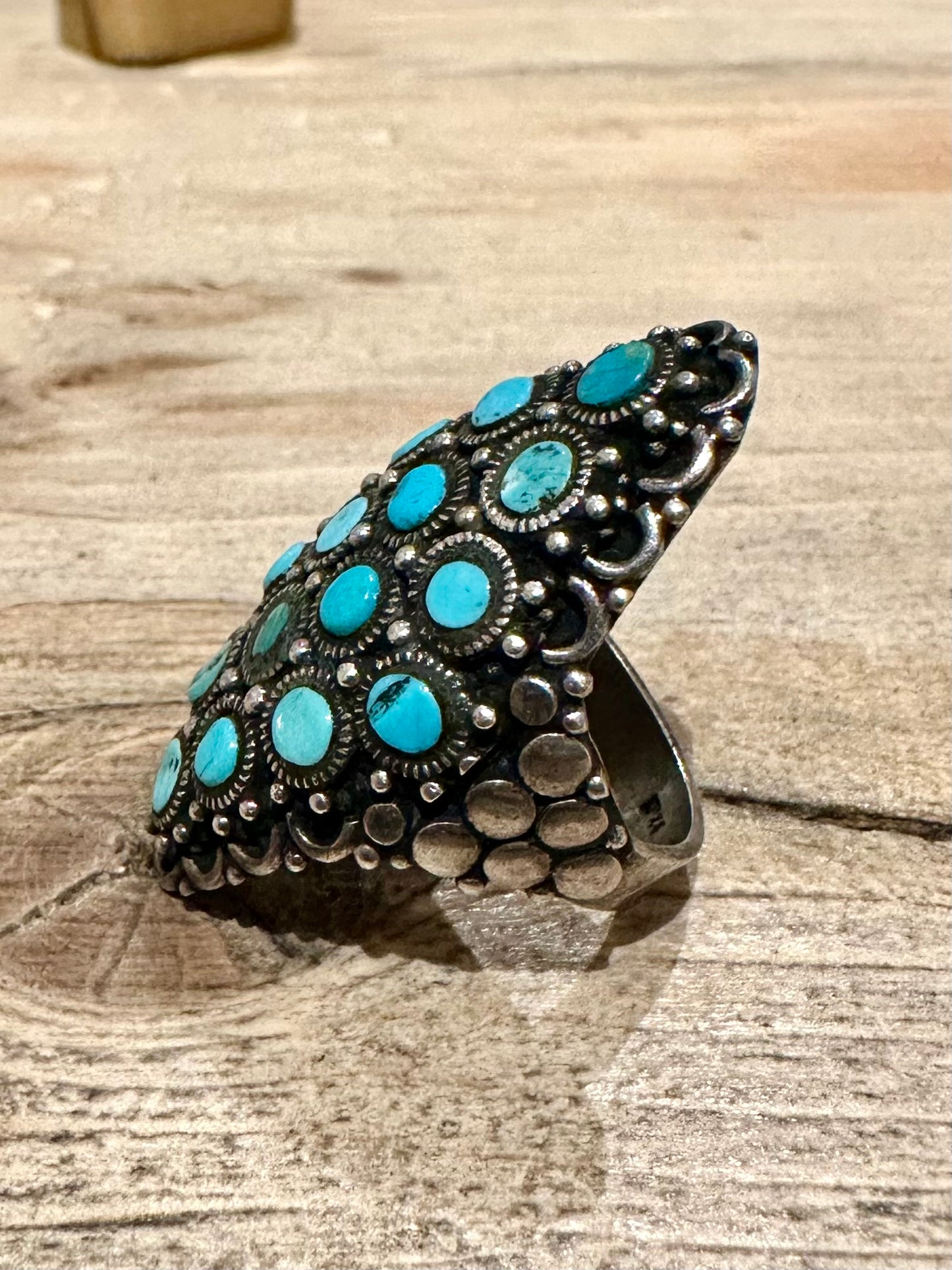 Vintage Ornate Large Turquoise 925 Silver Size O Ring