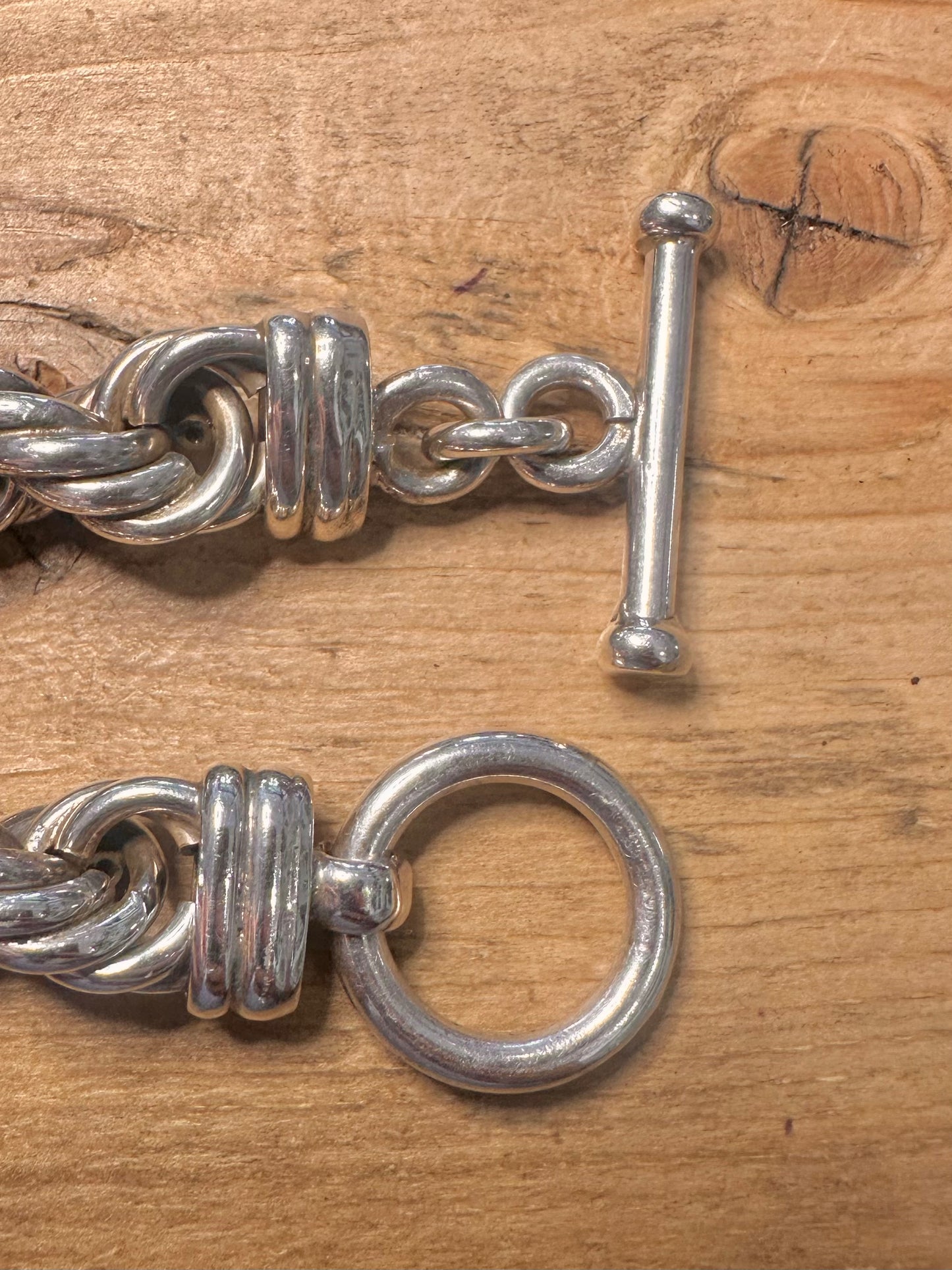 Vintage Chunky Twist Rope T Bar 925 Silver Mexico 18 inch Necklace