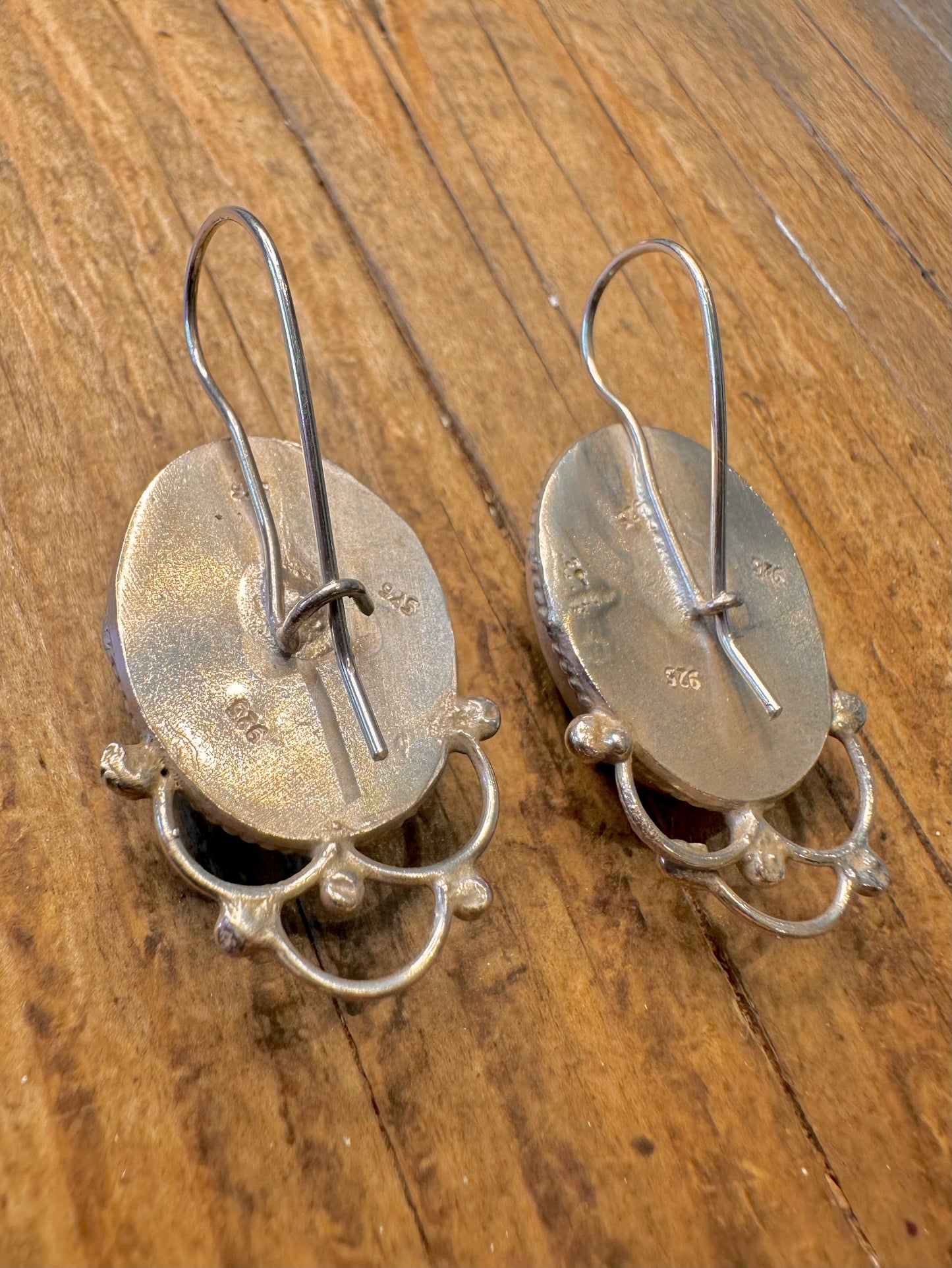Large Decorative Turquoise Oval 925 Sterling Silver Earrings