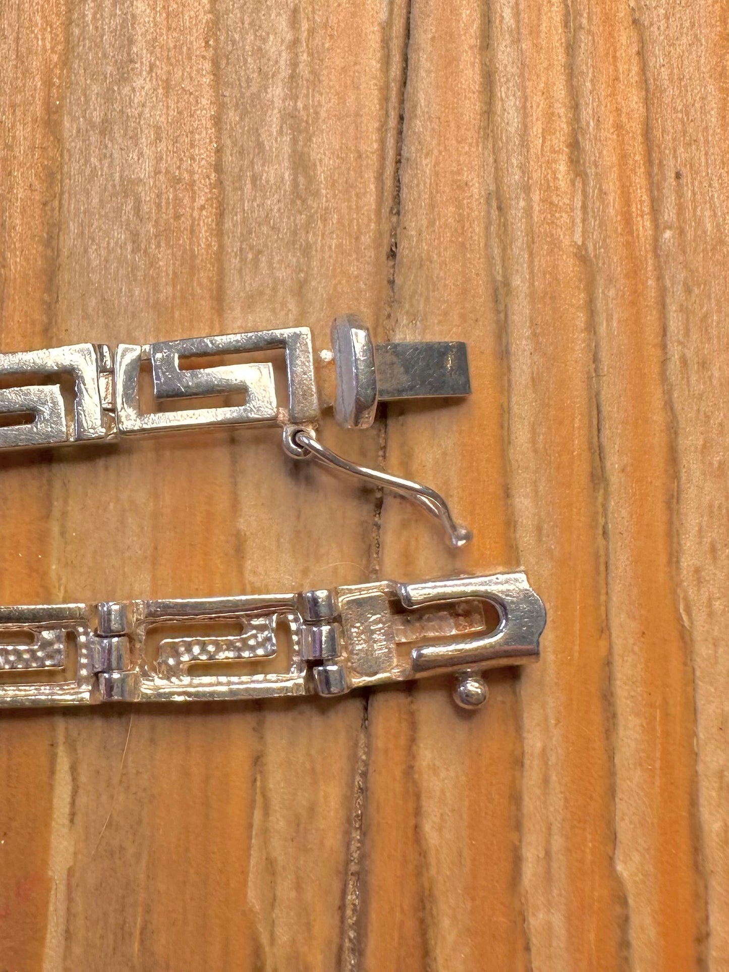 Vintage Greek Key Bar 925 Sterling Silver 7.4 inch Bracelet