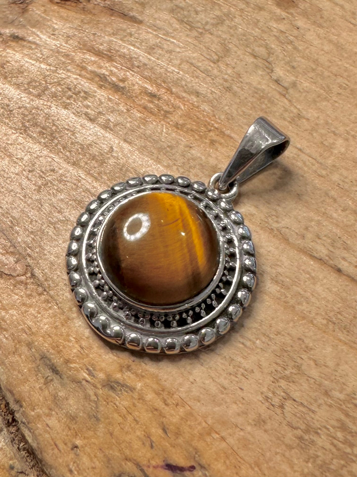 Vintage Boho Tigers Eye 925 Silver Pendant