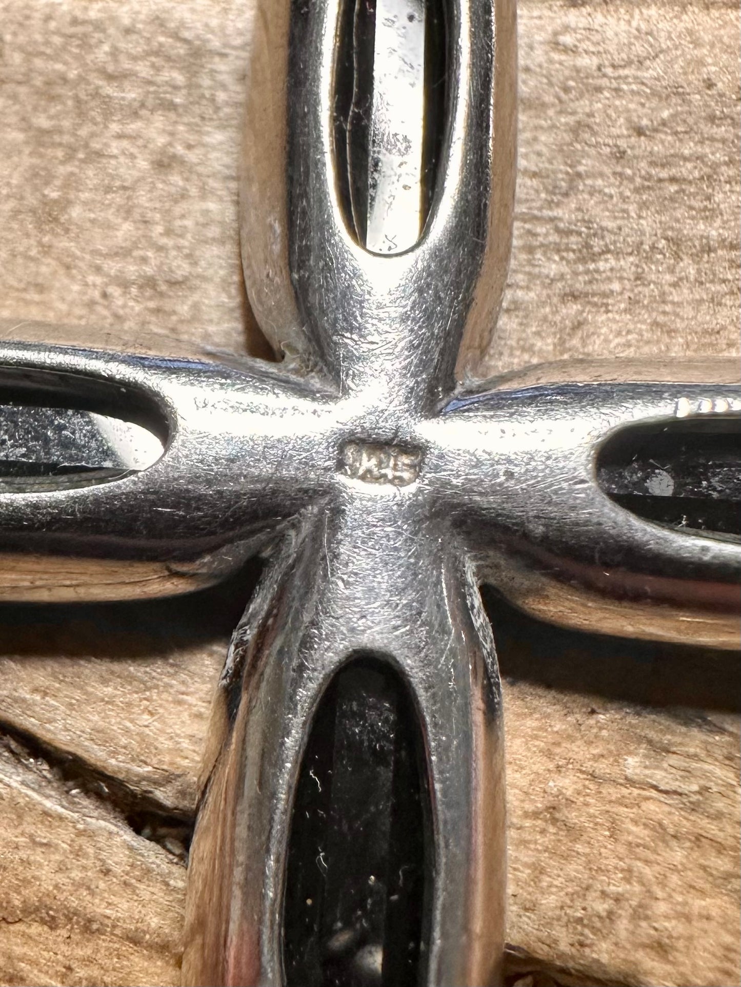 Modern Black Stone Cross 925 Silver Pendant