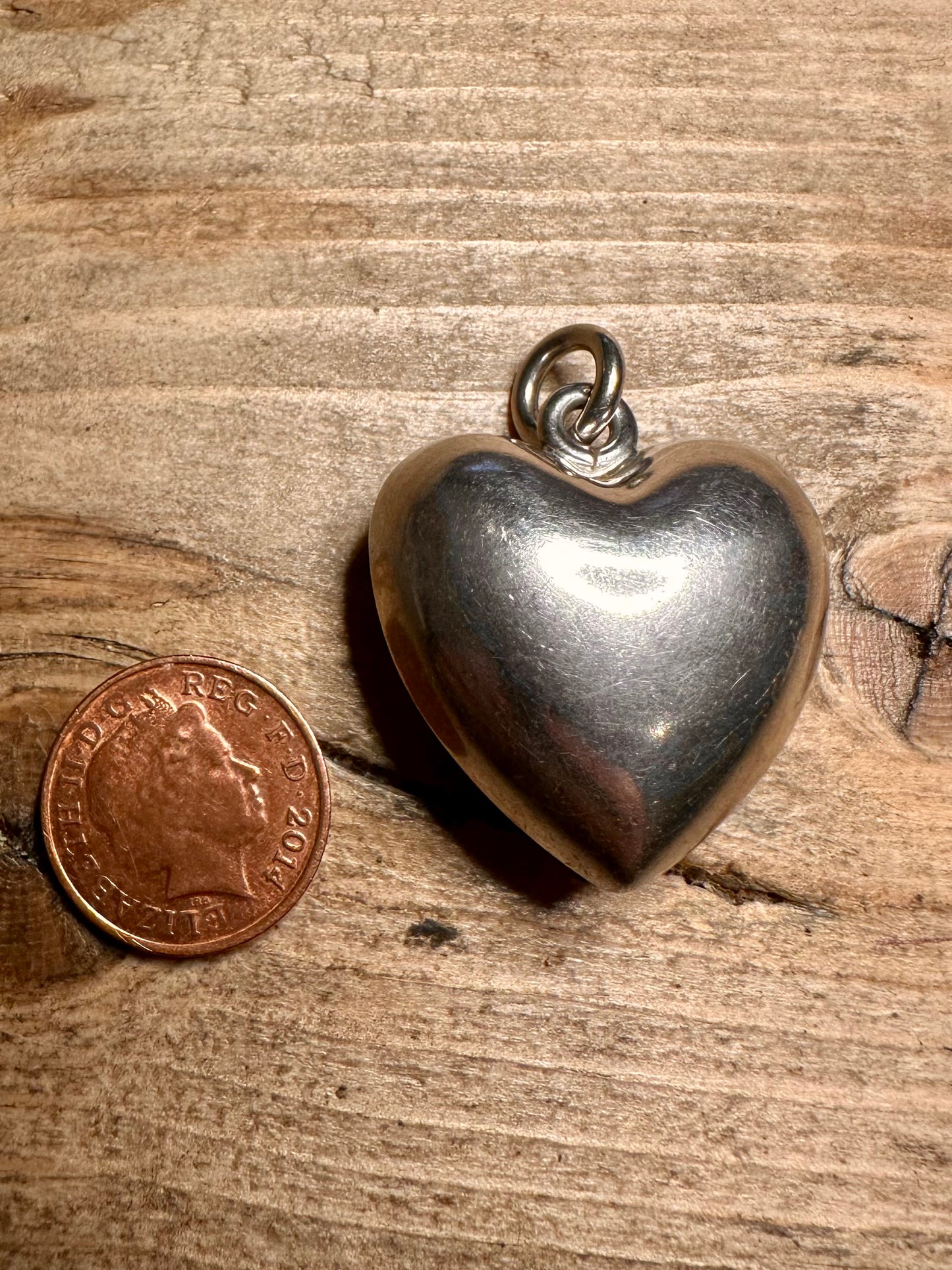 Vintage Large Puff Heart 925 Silver Pendant
