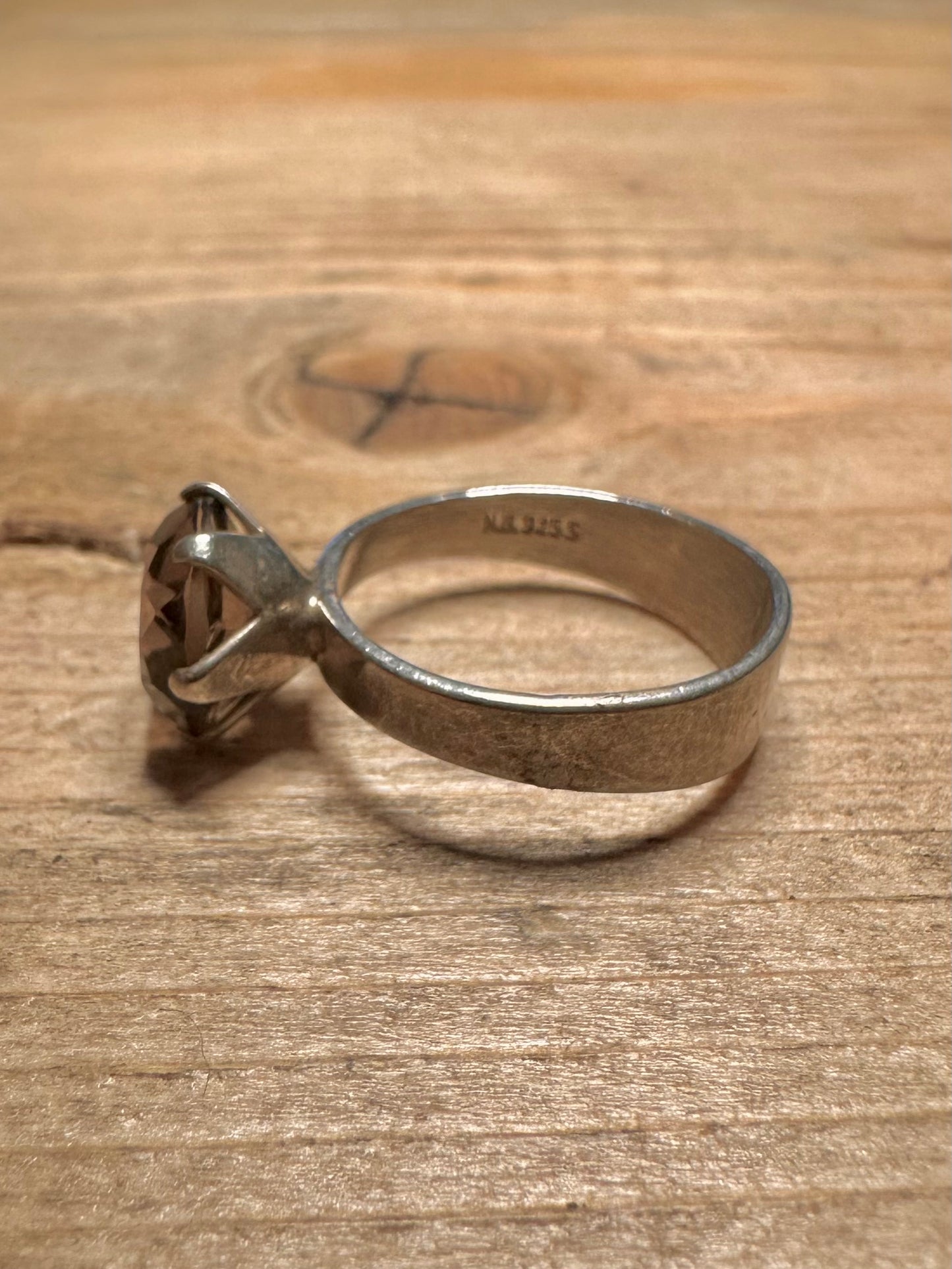Vintage Neil’s Erik Smokey Quarts 925 Silver Size O1/2 Ring