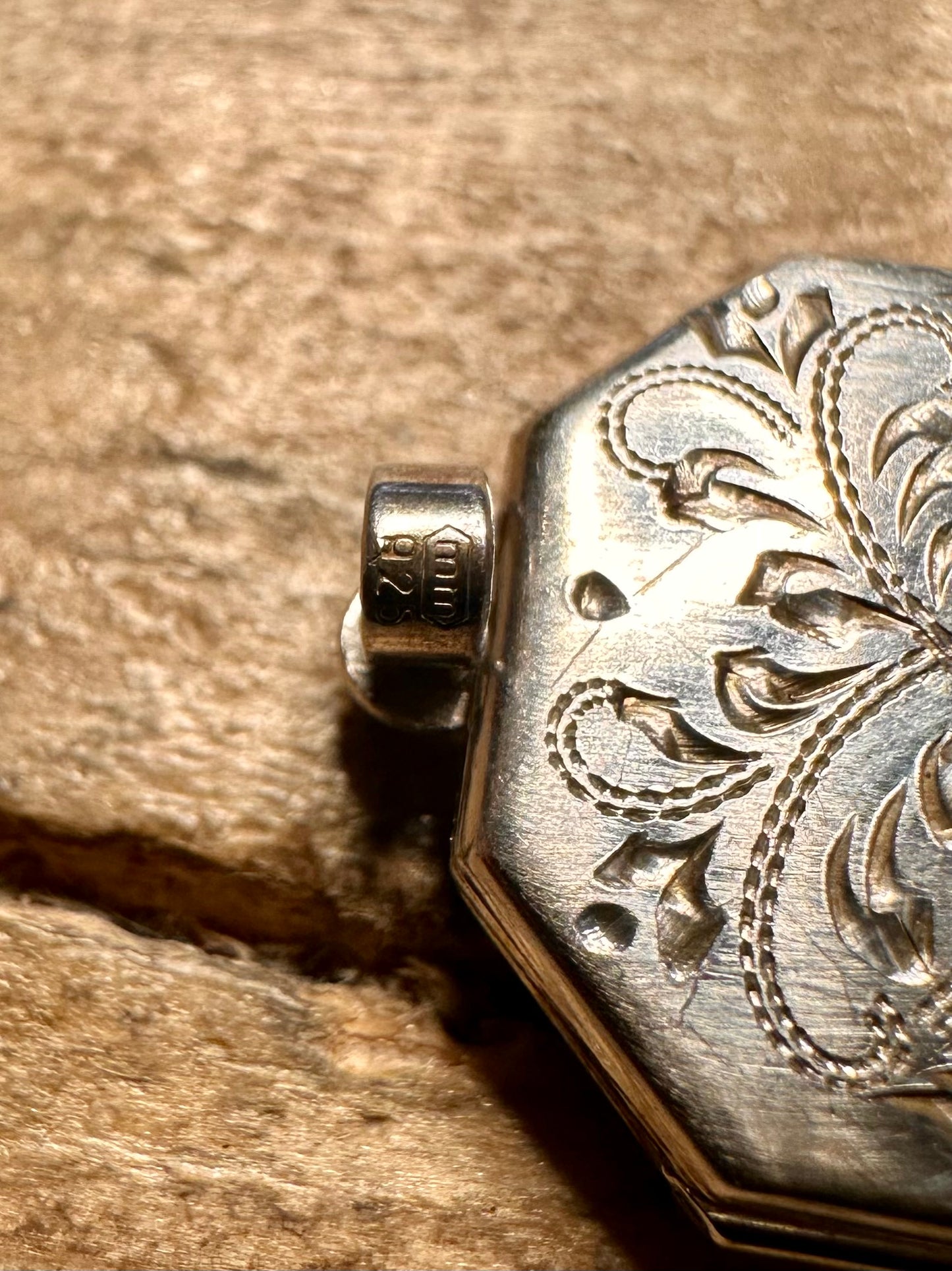 Vintage Rectangle Engraved Locket 925 Silver Pendant