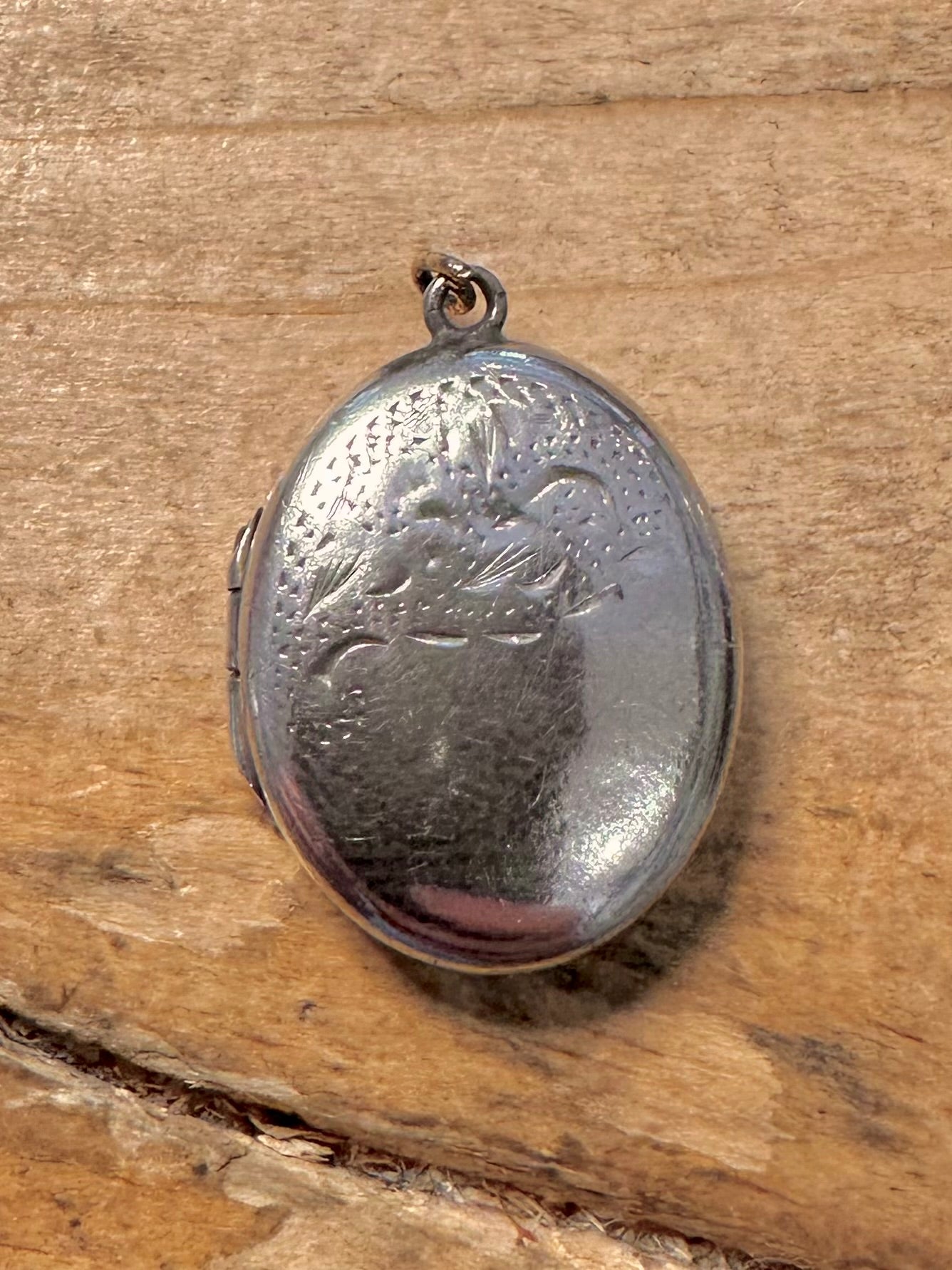 Vintage Engraved Oval 925 Silver Locket Pendant