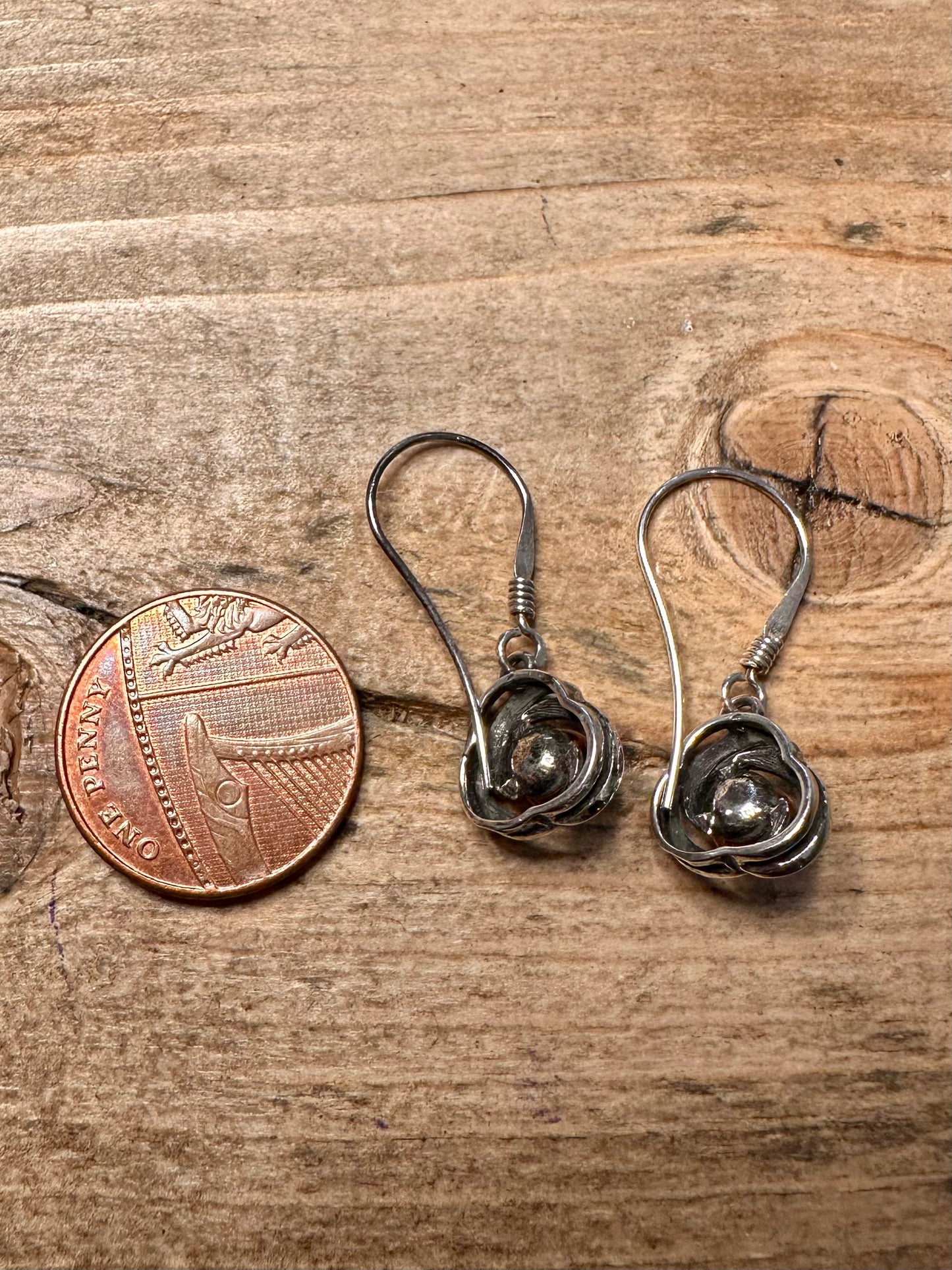 Vintage Amber Ornate 925 Silver Earrings